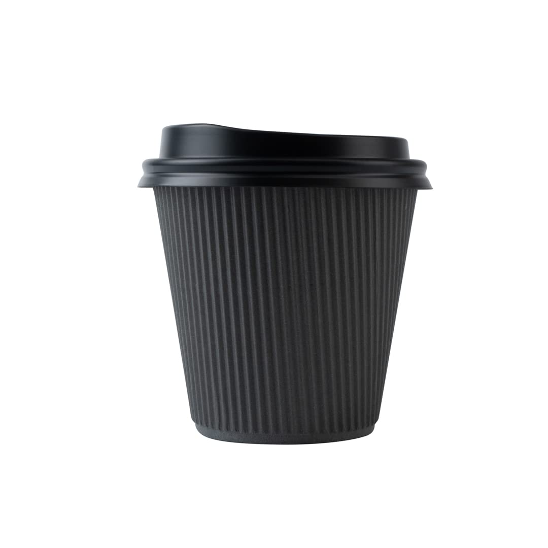 8oz Insulated Coffee Cups with Lids (400 Pack) - Leakproof & Non-Slip Gray Paper Hot Cups for Coffee, Tea, Hot Cocoa & Lattes | Restaurant, Cafe, Office & Home Use