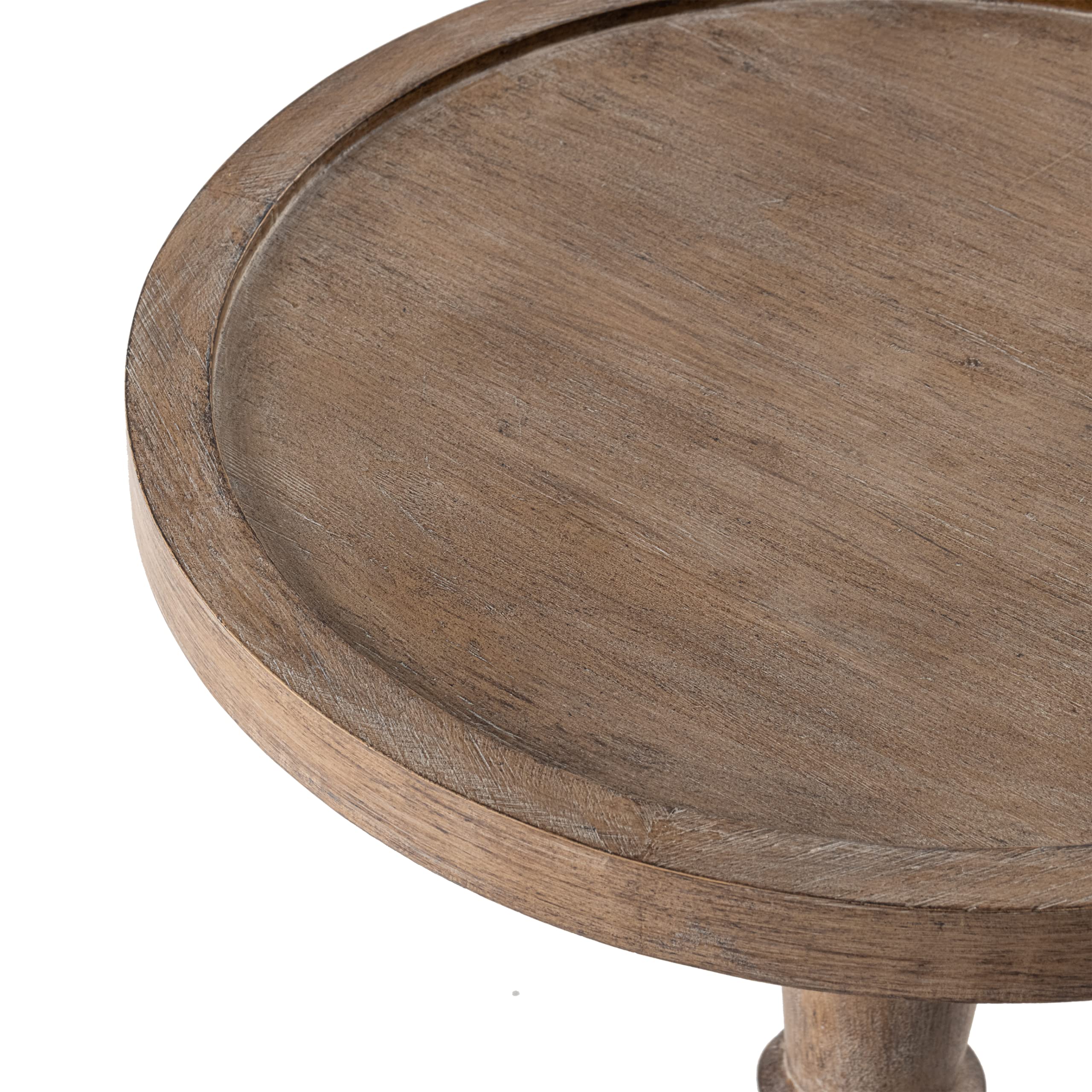 LONYKE Farmhouse Round End Table with Tray Top - Distressed Wood Side Table for Living Room, Bedroom, or Office - Perfect for Drinks, Books, and Decor
