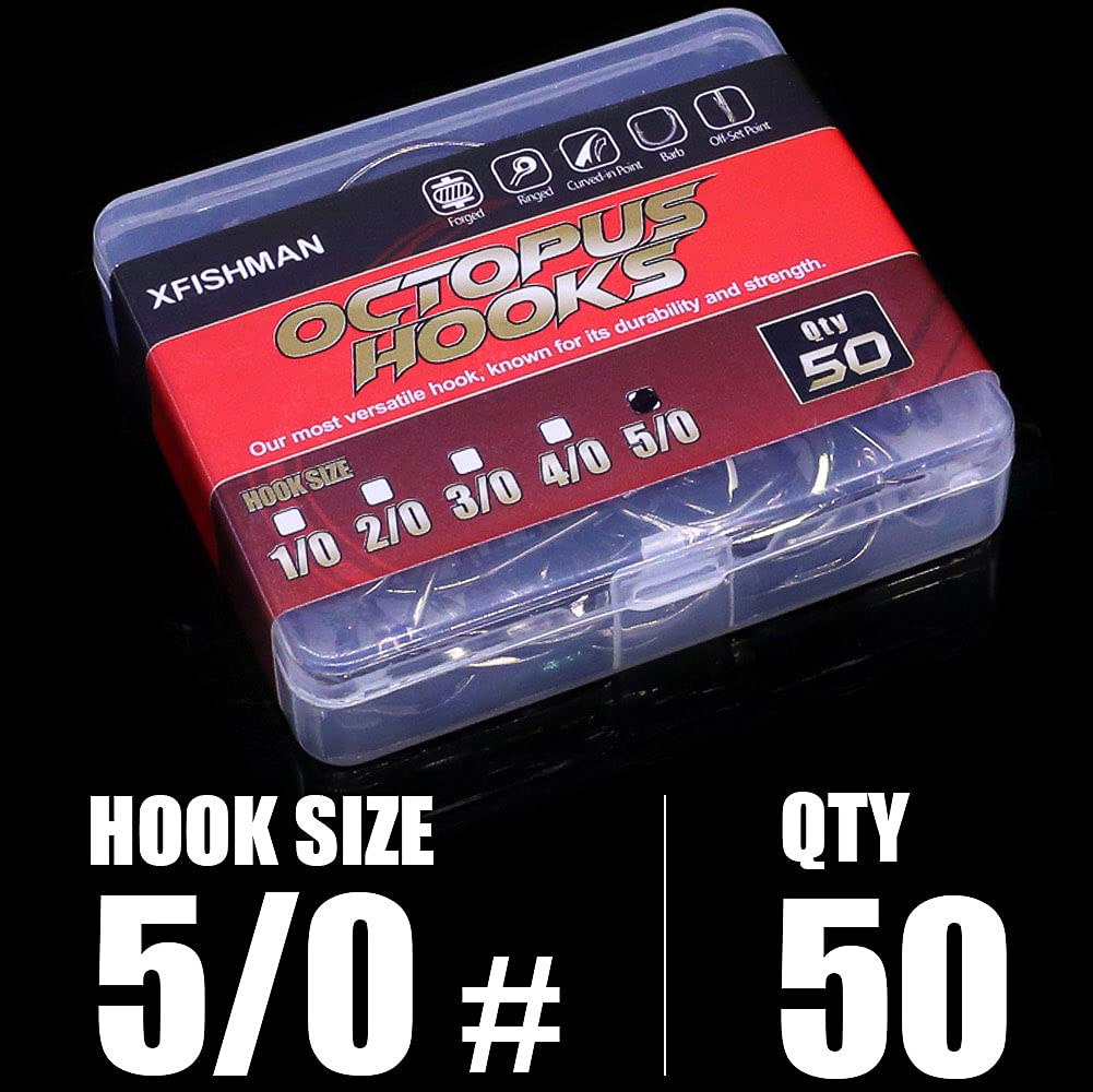 Octopus Fishing Hooks - 50/100 Pack Circle Beak Hooks for Freshwater & Saltwater Fishing - Red & Black Color - Ideal for Bass, Trout, and Catfish Angling
