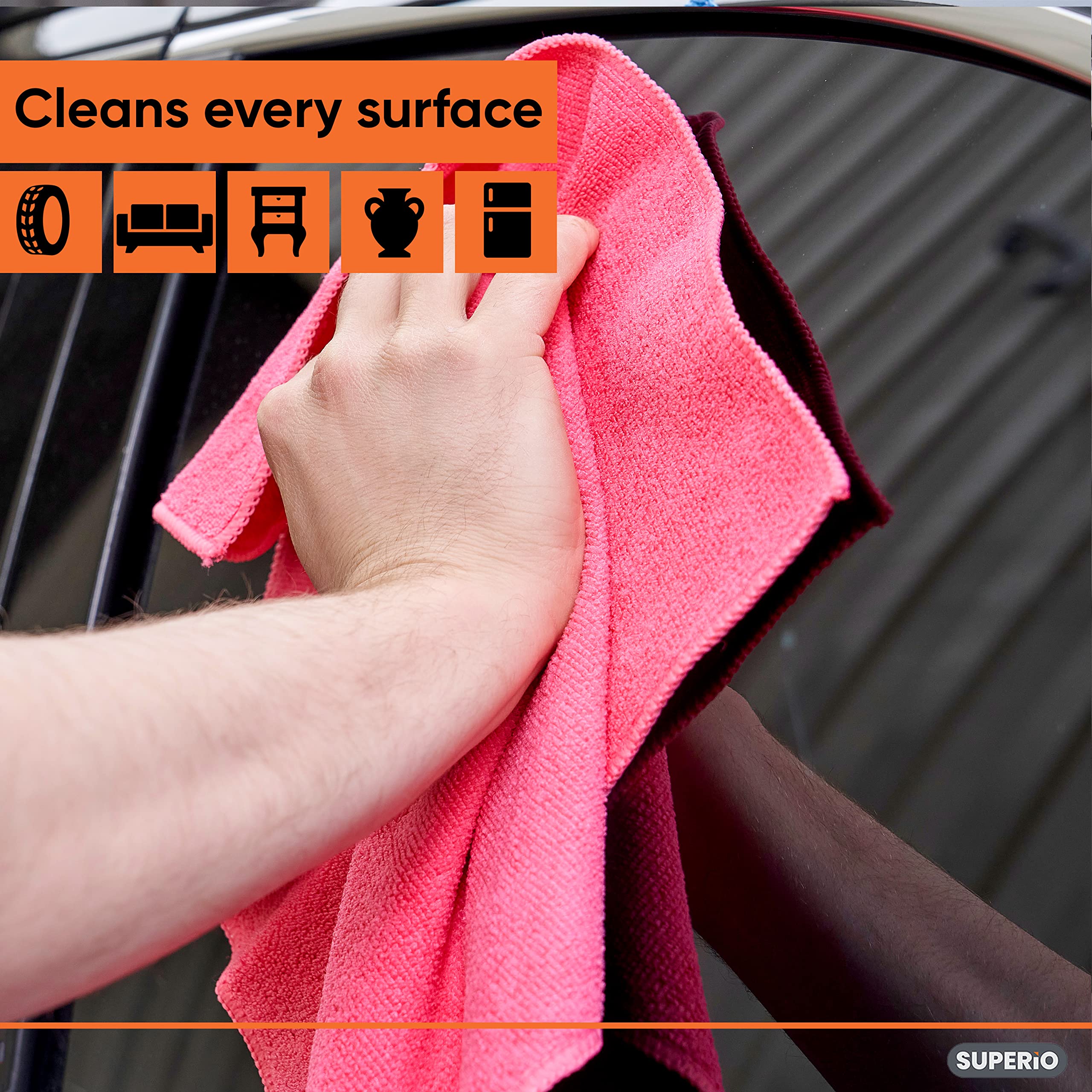 Superio Pink Microfiber Cleaning Cloths - 16x16 Inch Lint-Free, Washable & Reusable - Streak-Free for Cars, Kitchen, Bathroom - No Detergents Needed - 4 Pack - Perfect for Dusting, Polishing & Deep Cleaning Surfaces