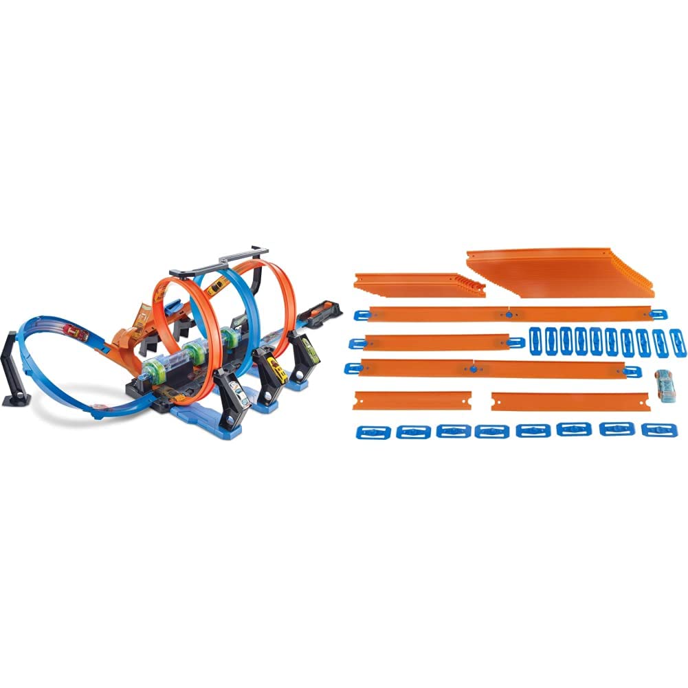 Hot Wheels Corkscrew Crash Track Set with Motorized Boosters - Amazon Exclusive Mega Track Pack (40 Feet) - Includes Bonus Car - Perfect for Kids' Racing Adventures & Indoor Playtime