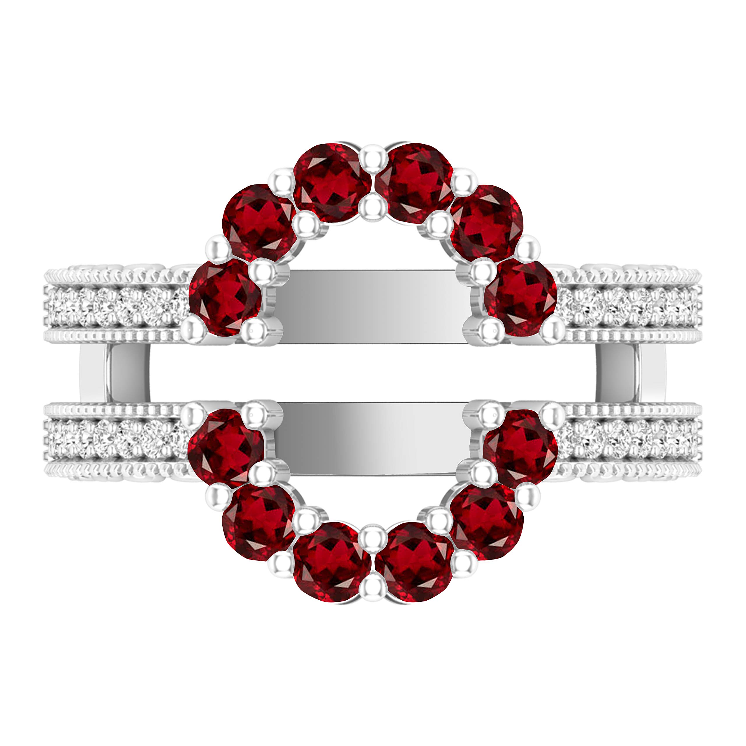 Dazzlingrock Collection Round Gemstone & White Diamond Women's Enhancer Guard Double Wedding Ring in Sterling Silver - Perfect for Bridal Jewelry, Anniversary Gifts & Special Occasions