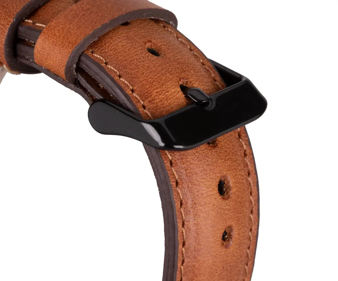 Premium Camel Brown Leather Apple Watch Band - Classic Strap for Apple Watch Series 9/8/7/SE/6/5/4/3 - Durable & Comfortable for Work, Travel & Everyday Wear