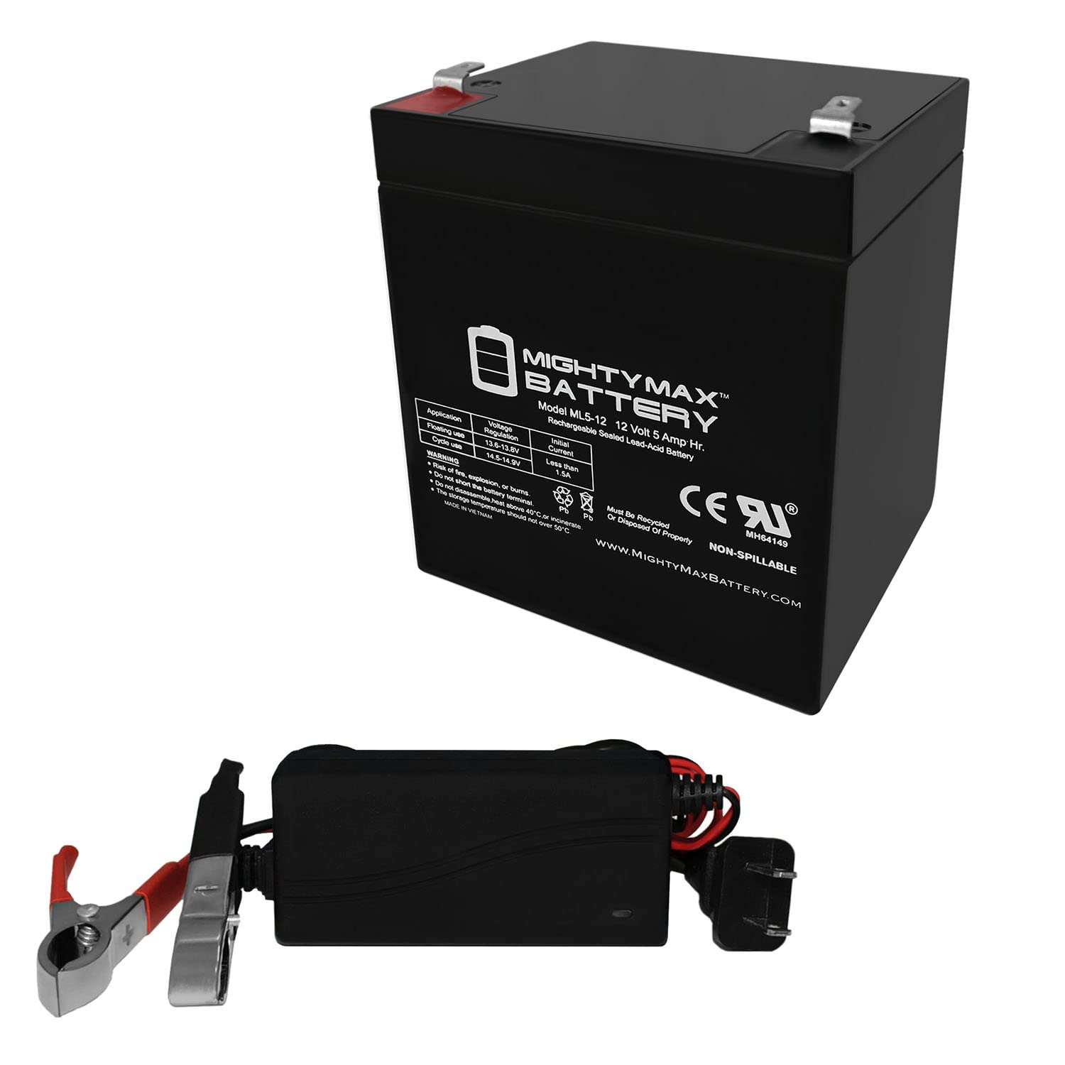 Mighty Max 12V 5AH Rechargeable Battery with Charger - Replacement for 4885 Emergency Light Backup Power - Perfect for Emergency Lighting, Exit Signs, Security Systems & UPS Backup
