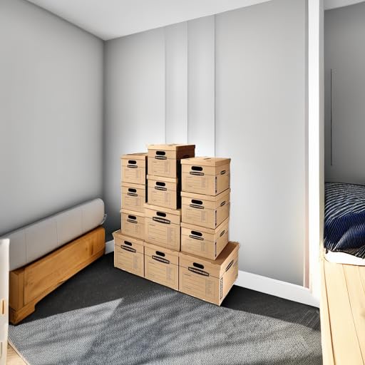 Bankers Box Classic Moving Box 12 Pack Kit - Strong Reinforced Handles, Easy Tape-Free Assembly, Includes 8 Small & 4 Medium Boxes with Lids (7716401) - Perfect for Home Moving, Office Storage & Shipping Supplies