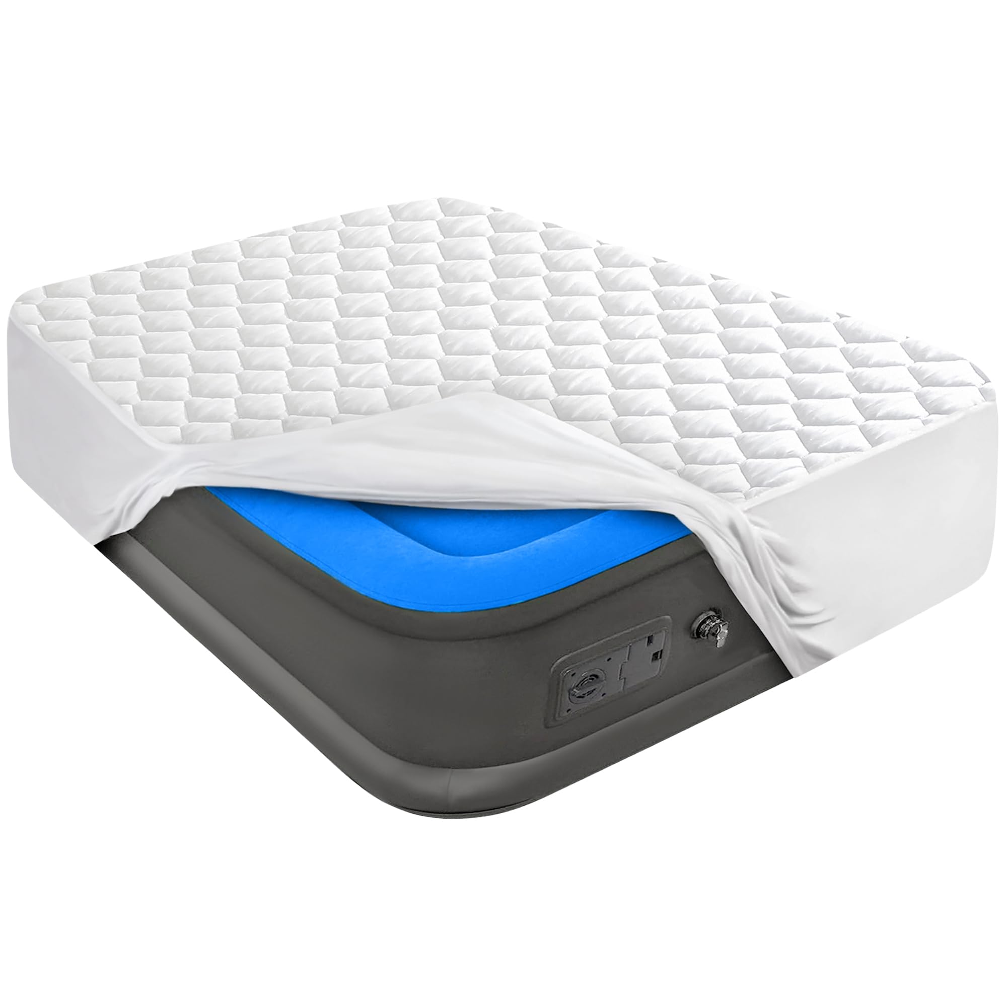 Queen Size Air Mattress Pad - Breathable, Noiseless Air Bed Mattress Protector with Deep Pocket (Fits 15-23 Inch Mattresses) for Camping, Guest Beds & Home Use