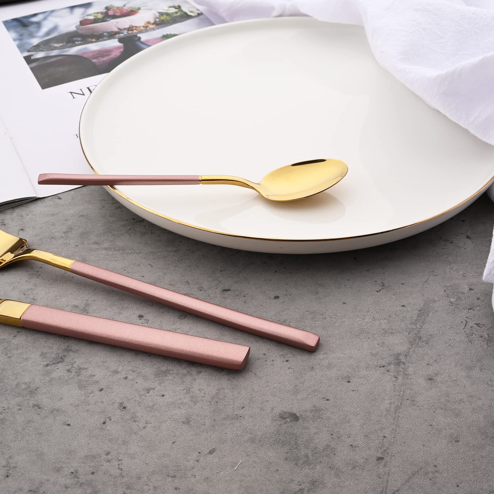 Premium 20-Piece Pink Gold Flatware Set - Stainless Steel Mirror Polished Utensils with Matte Handle (4-Person Setting) - Includes Knives, Forks & Spoons - Dishwasher Safe for Home, Kitchen & Hotel Use - Elegant Dinnerware for Weddings, Parties & Fine Dining