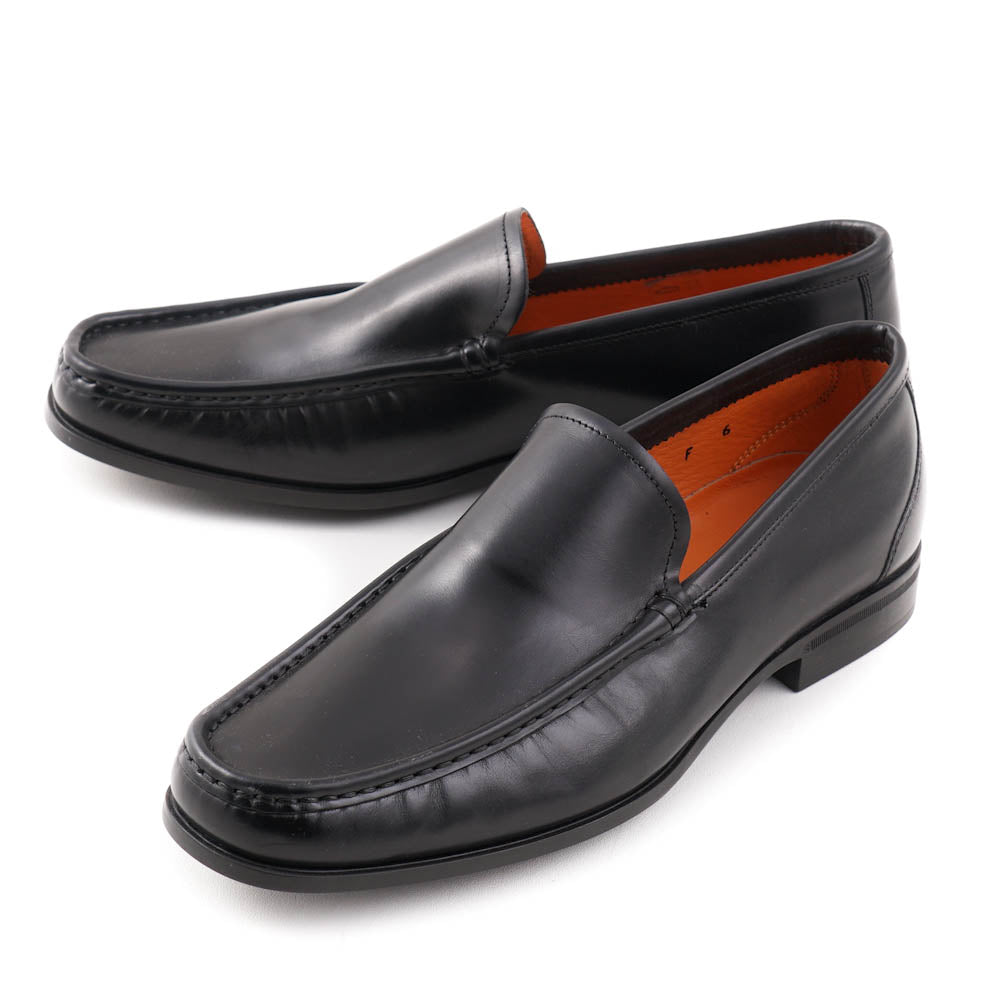Santoni Black Leather Venetian Loafers for Men - Premium Italian Handmade Slip-On Dress Shoes for Business & Casual Wear
