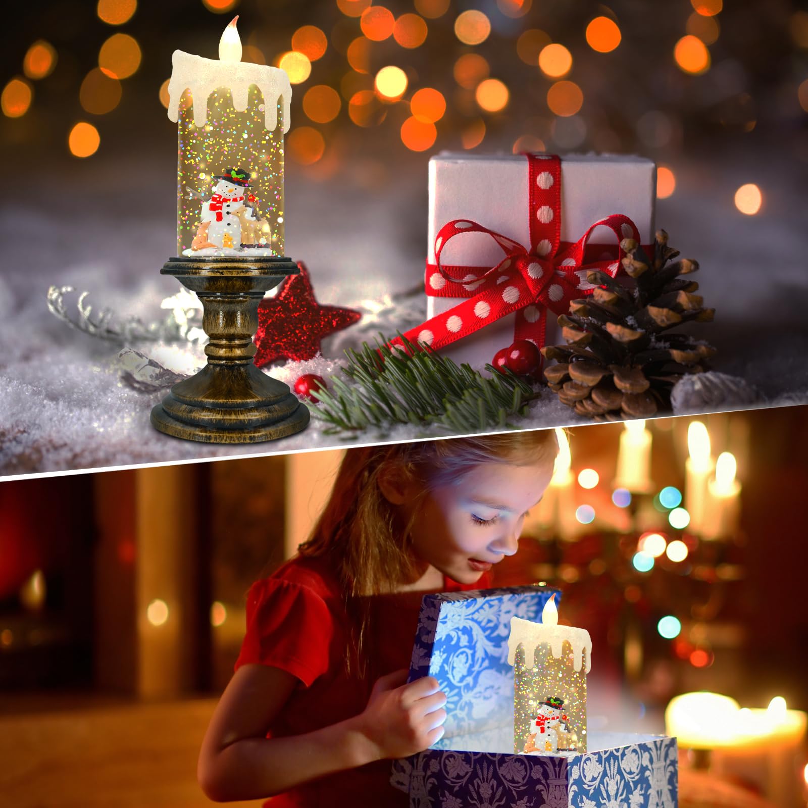Flickering Flameless LED Candles with Timer - Battery Operated Snow Globe Candles for Christmas Decorations - Perfect for Holiday Centerpieces, Fireplace Mantels & Cozy Home Ambiance
