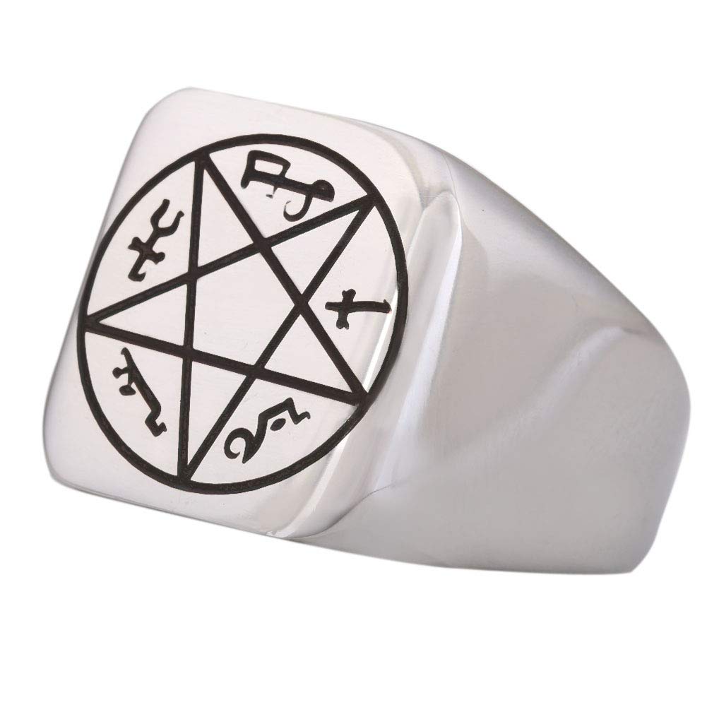 Supernatural Devils Trap Sigil Ring - Anti Possession Stainless Steel Jewelry with Pentagram Symbol for Protection & Spiritual Defense | Perfect for Fans of Supernatural TV Show, Gothic Fashion & Occult Accessories