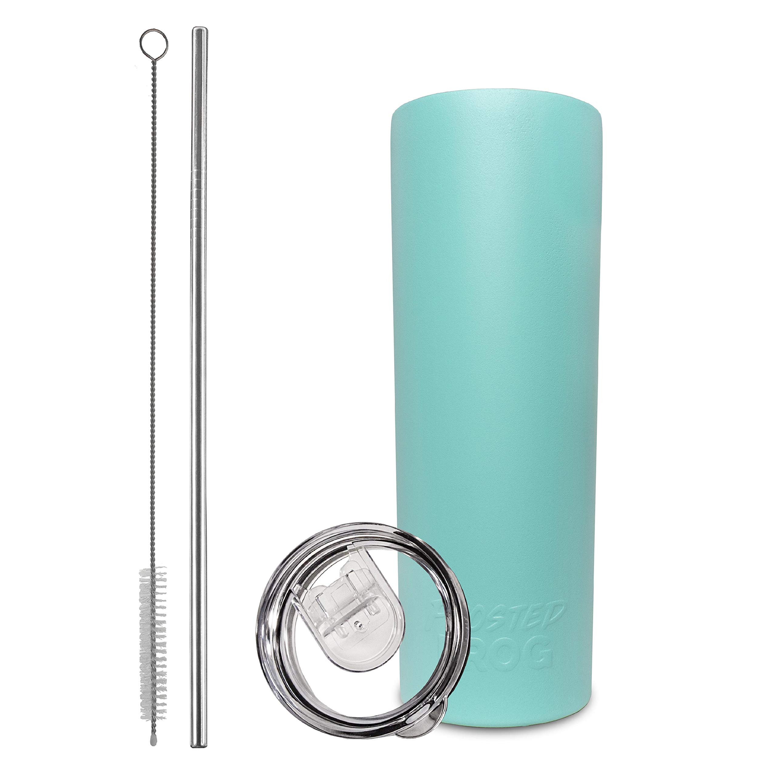 20oz Stainless Steel Ocean Blue Slim Tumbler - Vacuum Insulated Travel Mug with Straw & Lid - Keeps Drinks Hot/Cold for Hours - Perfect for Office, Gym, Hiking & Outdoor Activities