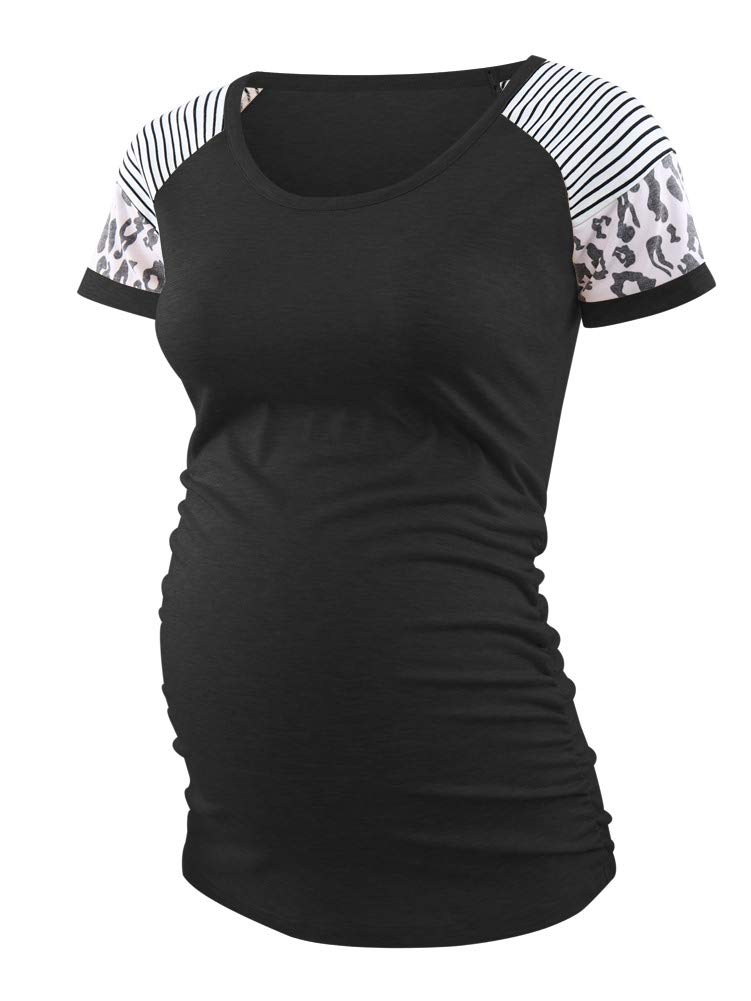 BBHoping Women's Maternity Tops - Short & Long Sleeve Baseball Style Pregnancy Shirts with Side Ruched Detail | Comfortable Crew Neck Tees for Expecting Moms | Perfect for Casual Wear, Maternity Photos & Everyday Comfort