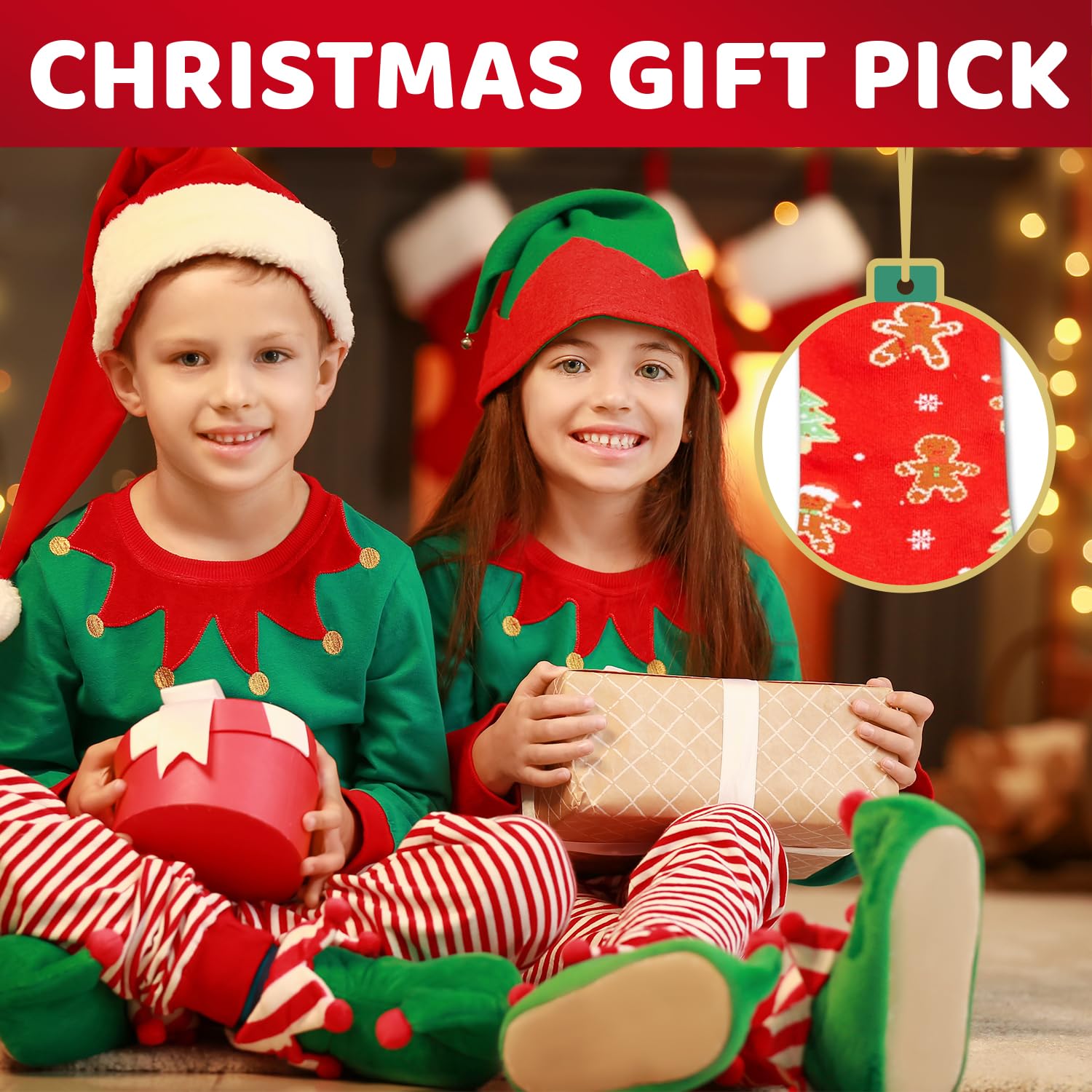 HappyPop Christmas Stocking Socks for Boys & Girls - 4 Pack Festive Gnome & Reindeer Socks with Greeting Card | Holiday Gift, Winter Party Outfit, Cozy Home Decor