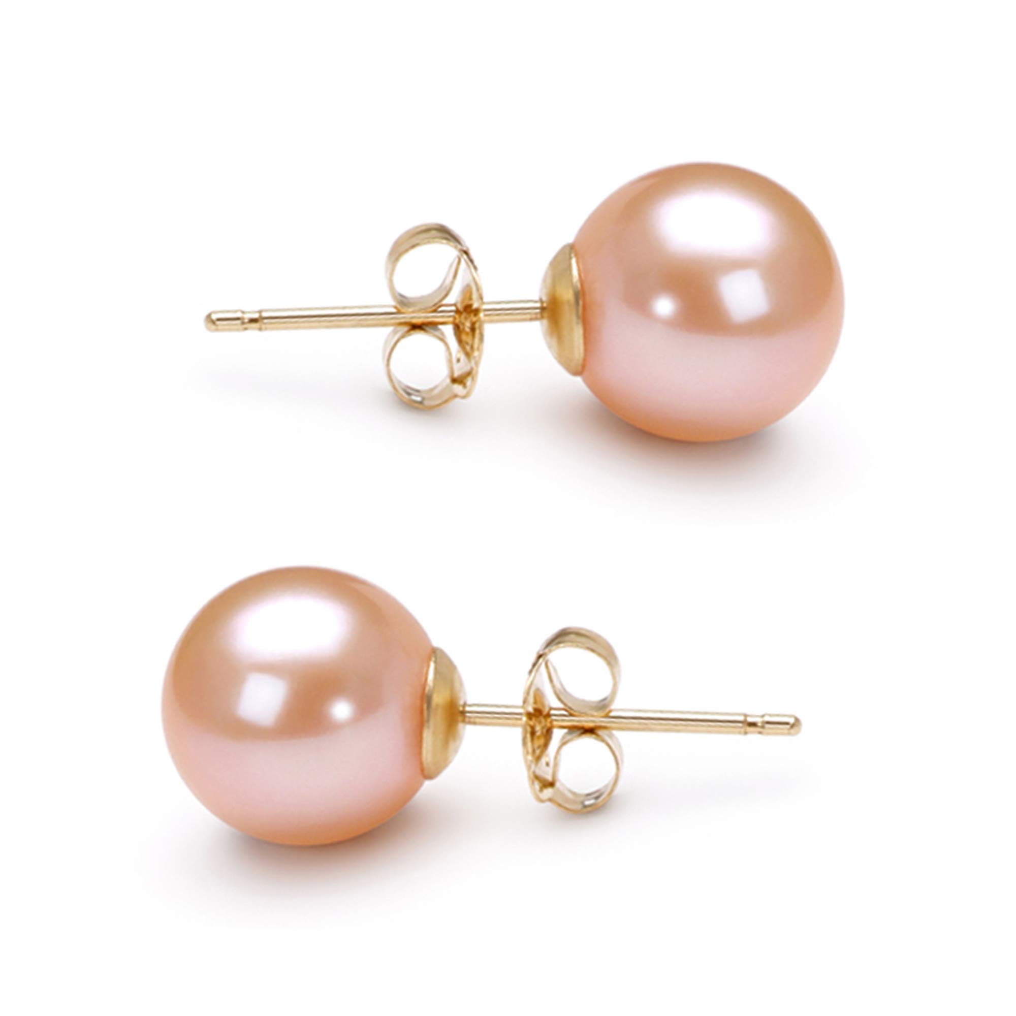 AAAA Grade 5-10mm Pink Japanese Freshwater Cultured Pearl Stud Earrings for Women - 14K Gold Settings with Jewelry Gift Box | Elegant Everyday Wear & Special Occasion Gift | Orien Jewelry