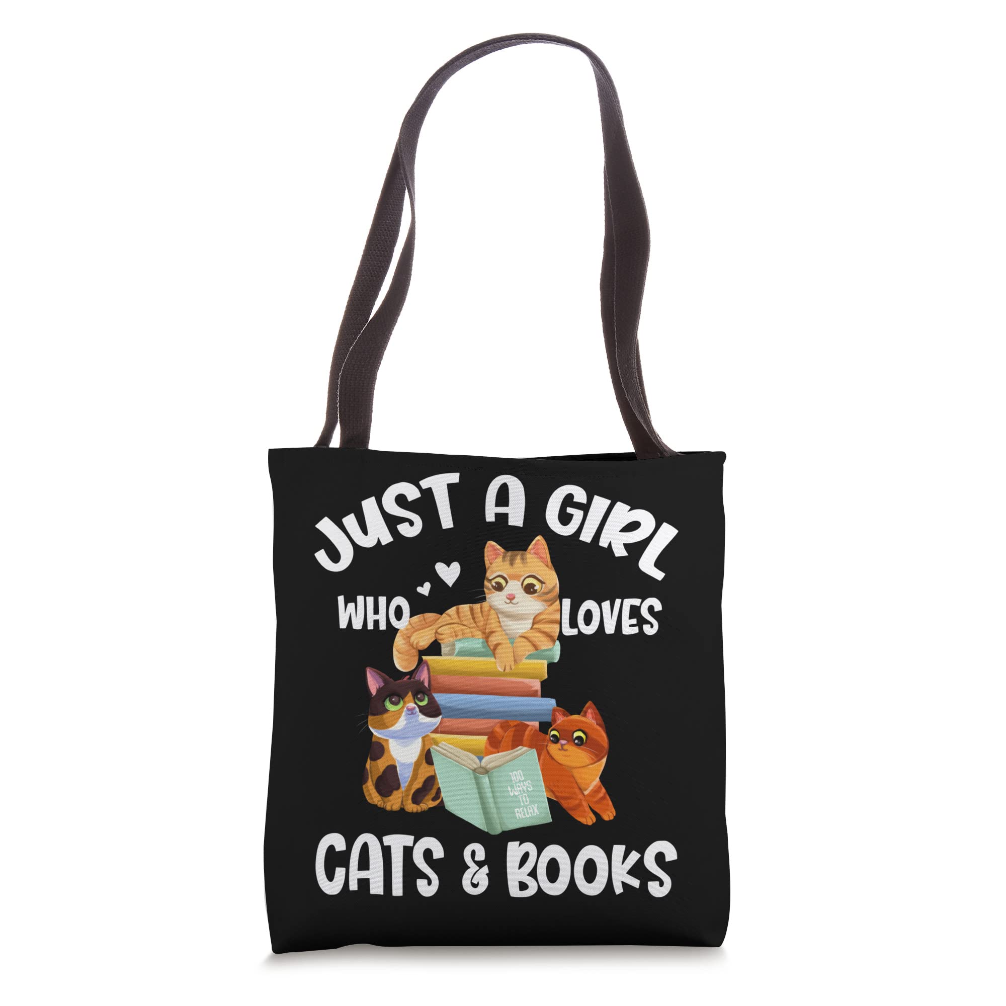 Just A Girl Who Loves Cats & Books Tote Bag - Cute Library Book Tote for Cat Lovers - Perfect for Bookstore Trips, Coffee Dates & Cat Cafe Visits