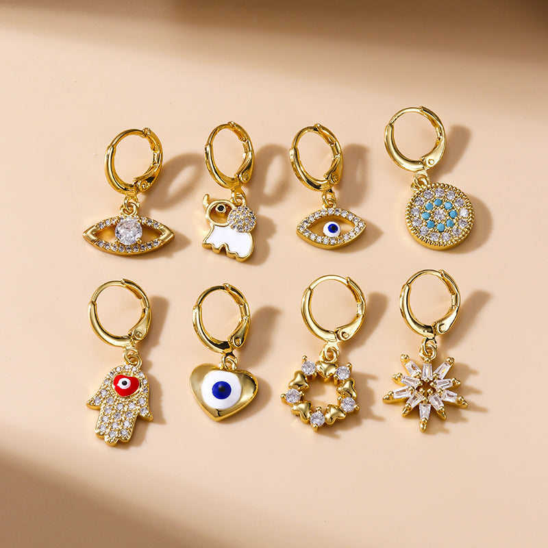 18K Gold Cartilage Huggie Hoop Earrings with Evil Eye & Heart Charm - Bohemian Style Dainty Earrings for Women | Perfect for Everyday Wear, Parties & Gifts