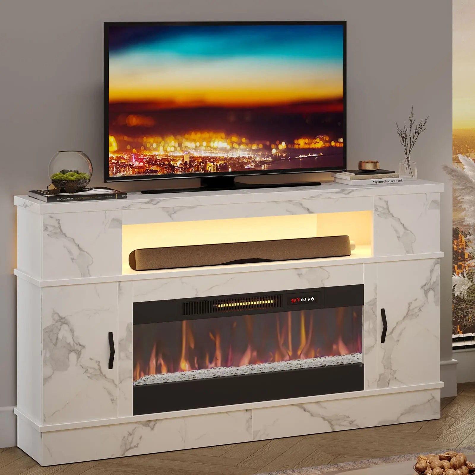 Bestier 36 Inch LED Fireplace TV Stand with Electric Heater - Modern Entertainment Center for Living Room, Bedroom & Home Decor