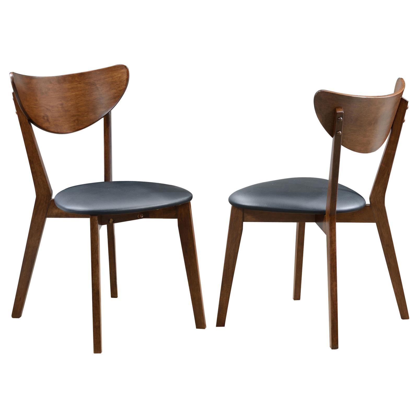Dark Walnut & Black Open Back Side Chairs Set of 2 - Modern Dining Room Chairs for Kitchen, Breakfast Nook & Small Spaces - Sturdy Wooden Accent Chairs with Comfortable Seat