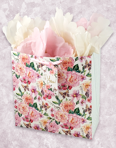 Giardino Fiorito Large Square Gift Bags - Premium Floral Design Gift Bags for Birthdays, Weddings & Special Occasions