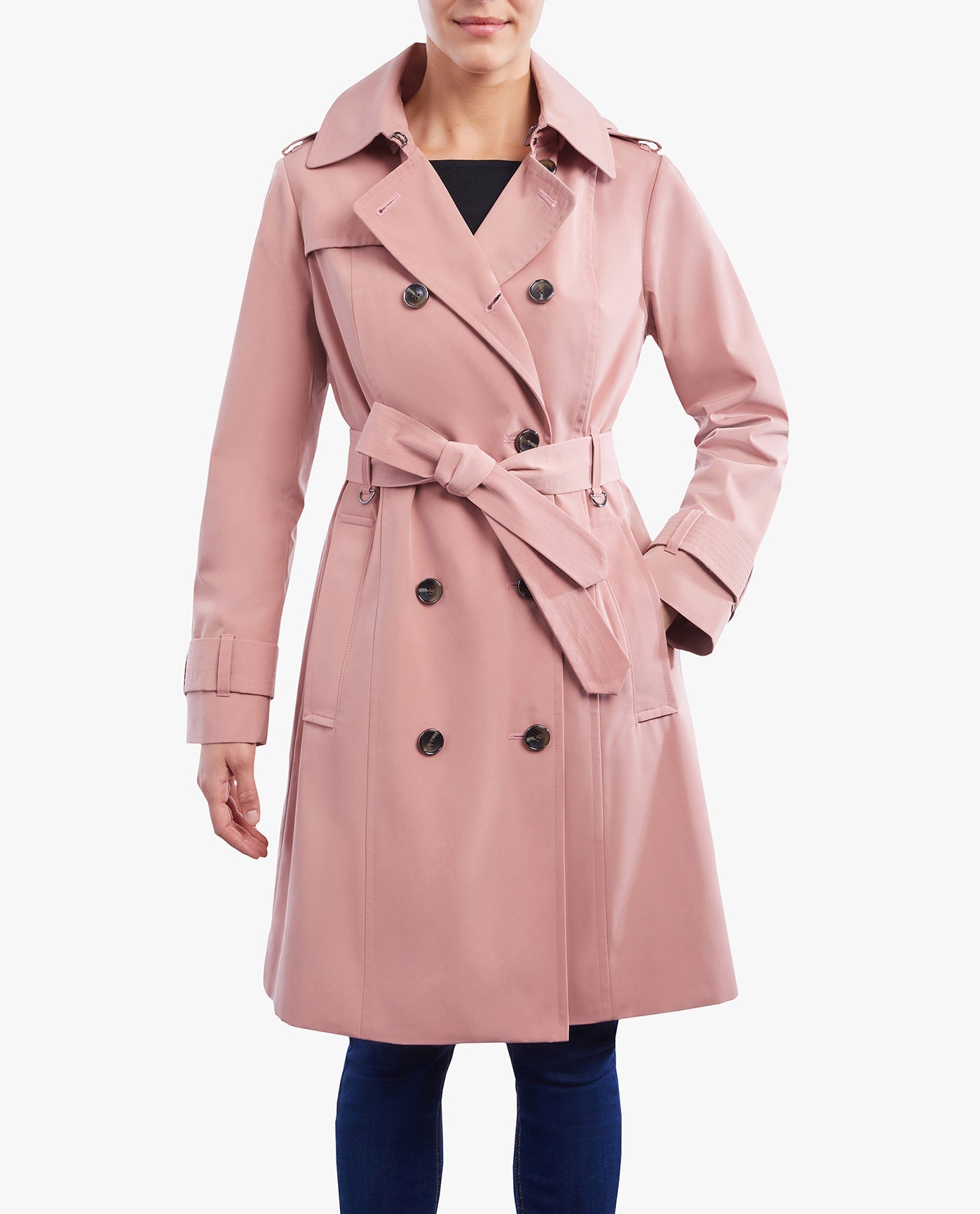 Double Breasted Button Front Trench Coat with Belt - Classic Waterproof Raincoat for Women, Perfect for Office, Travel & Fall Fashion