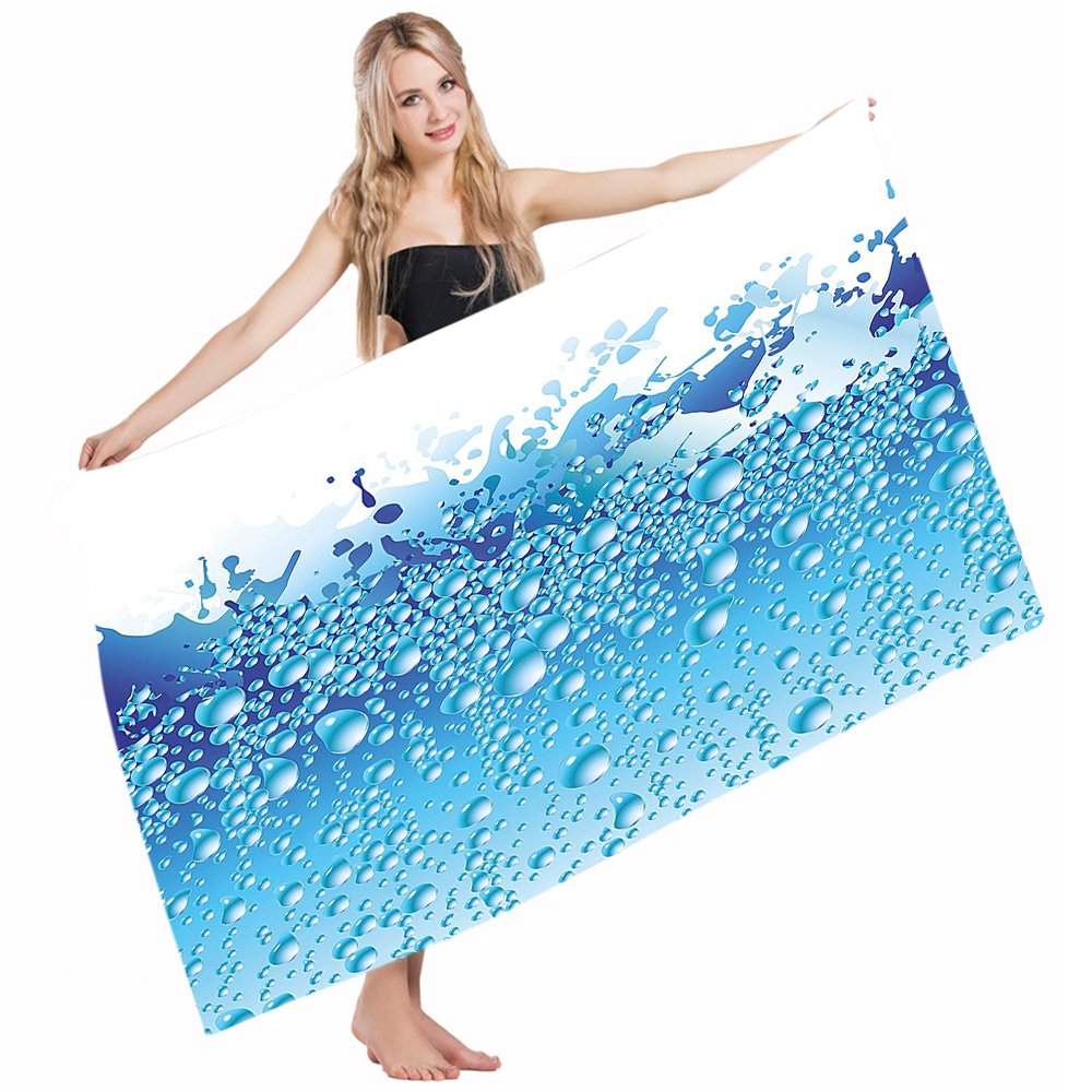 Premium Quick-Dry Bath & Beach Towel Set - Modern Aqua Water Bubbles Design in White, Dark Blue & Sky Blue - 32x64 Inch Cotton Polyester Blend - Perfect for Home, Bathroom, Pool, Gym & Vacation Travel