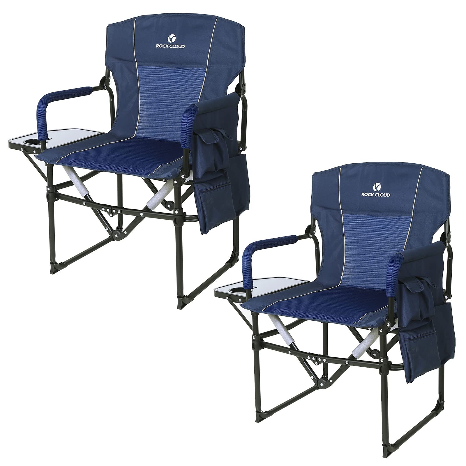 2 Pack Folding Camping Chairs with Storage Pocket & Side Table - Portable Compact Outdoor Chairs for Camping, Lawn, Hiking, Fishing | Perfect for Backyard BBQs, Beach Trips and Sporting Events