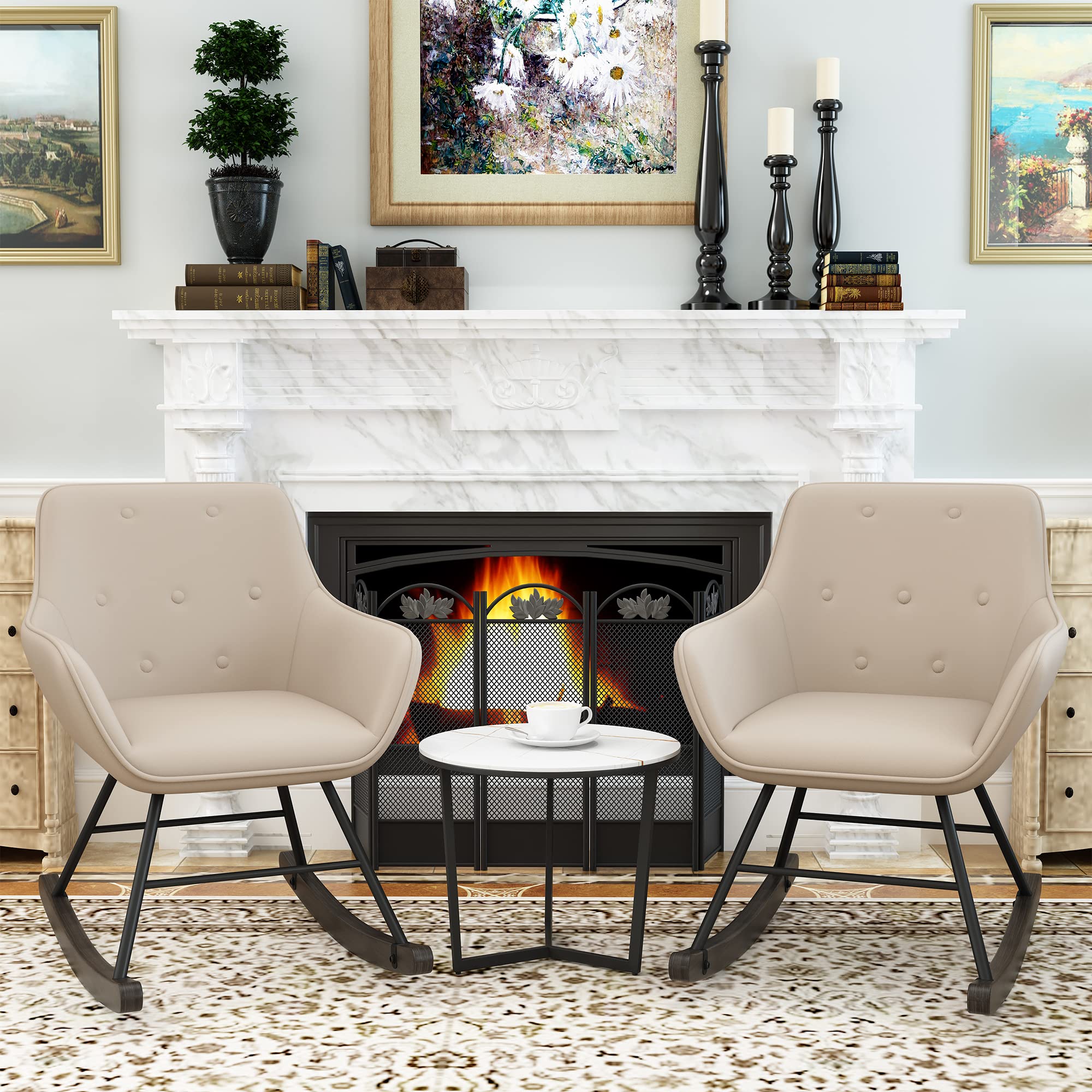 Aklais 2-Piece Accent Chair Set - Upholstered Living Room Armchairs with Solid Wood Legs, Button Tufted Design, Comfortable Side Chairs for Living Room, Bedroom, Office - Light Grey - Perfect for Reading Nooks, Guest Seating & Home Decor