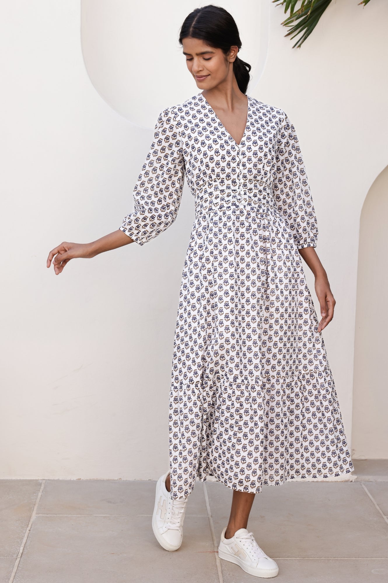 Jyoti Dress | Jasmine Neutral Floral Print Maxi Dress for Women - Perfect for Summer Weddings, Beach Vacations & Boho Chic Outfits