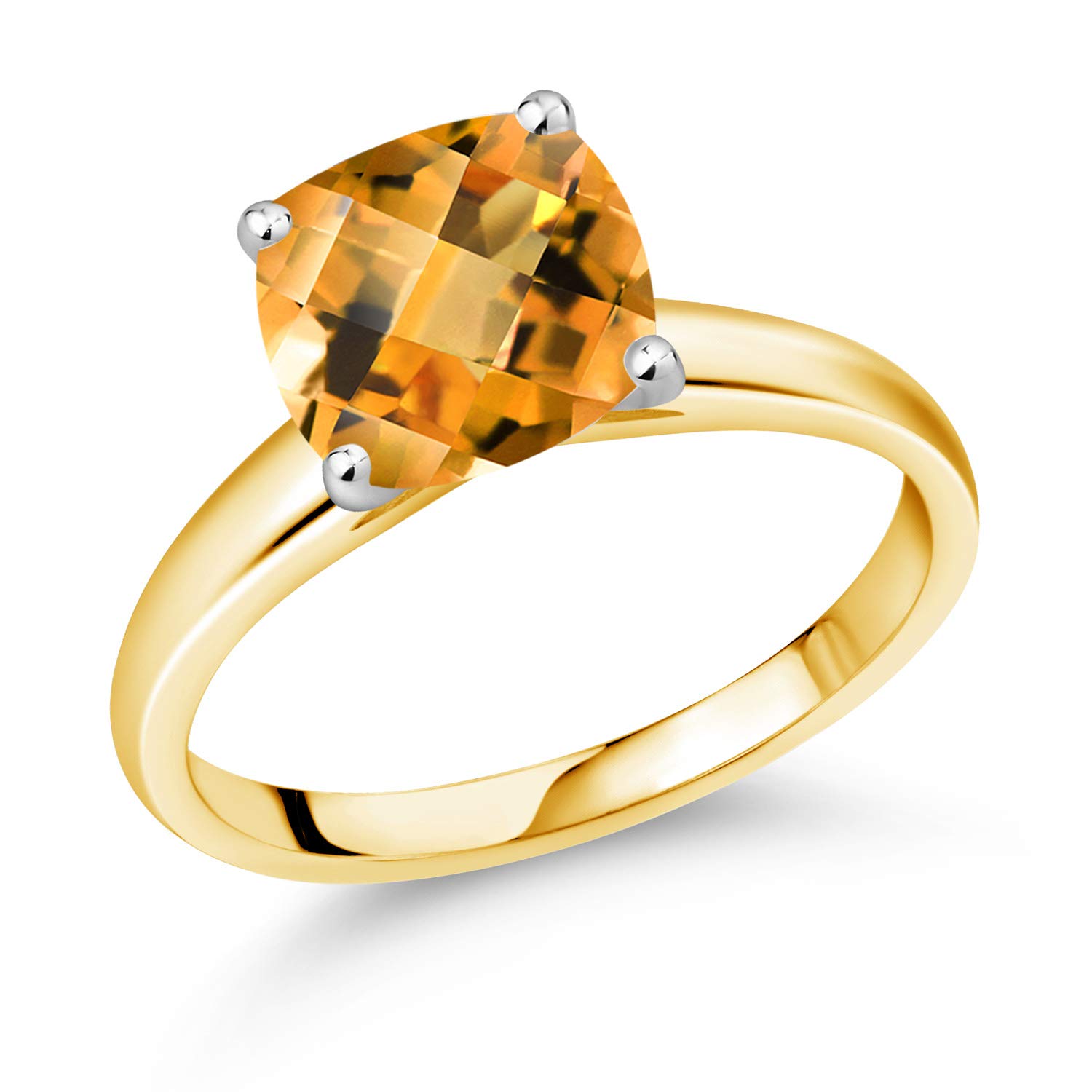 2.00 Ct Cushion Checkerboard Yellow Citrine 10K Yellow Gold Ring with White Gold Prongs - Elegant Gemstone Jewelry for Women, Perfect for Engagement, Anniversary & Special Occasions