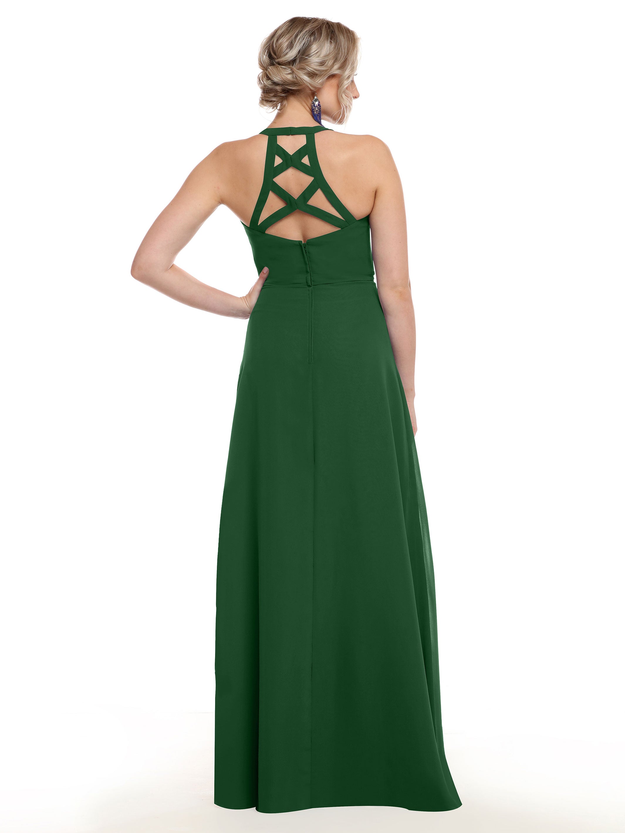 Elegant 80150 Chiffon A-Line Bridesmaid Dress with Plunging V-Neck & Intricate Back Detail - Perfect for Weddings, Formal Events & Special Occasions