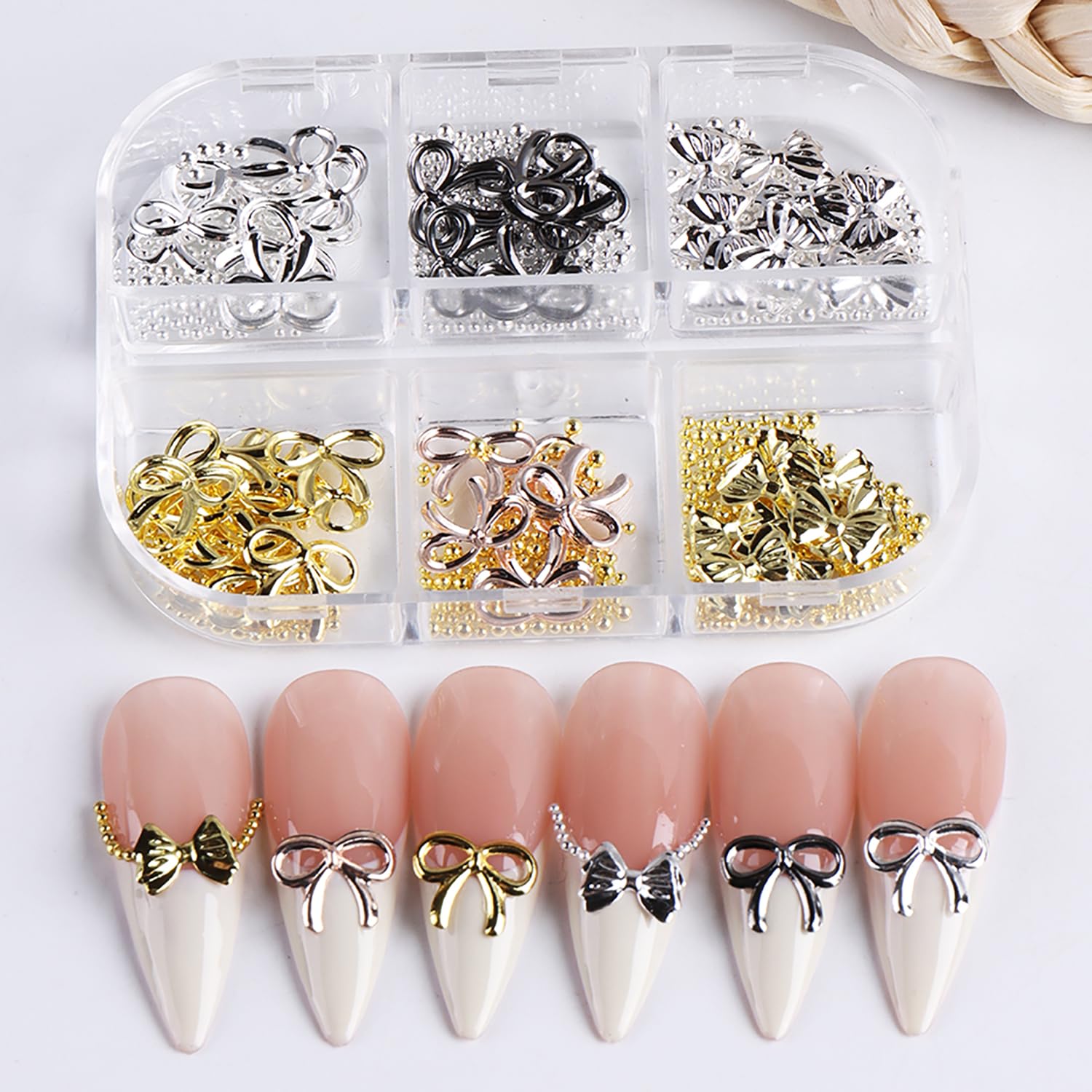 3D Bow Nail Charms - Gold Silver Nail Art Accessories for DIY Nail Designs