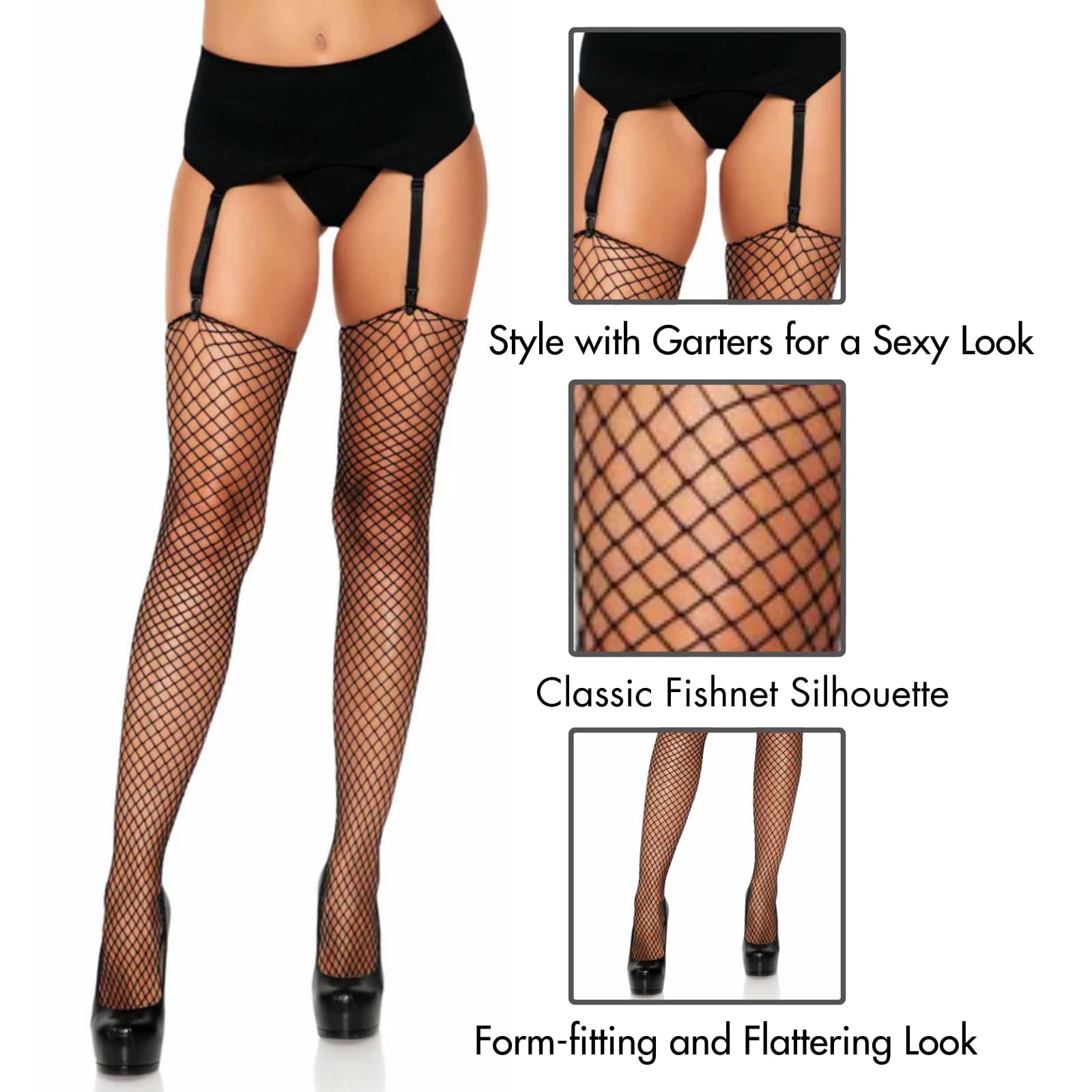 Leg Avenue Women's Unfinished Top Industrial Fishnet Stockings - Sexy Gothic Fishnet Tights for Cosplay, Halloween, Burlesque & Nightclub Outfits