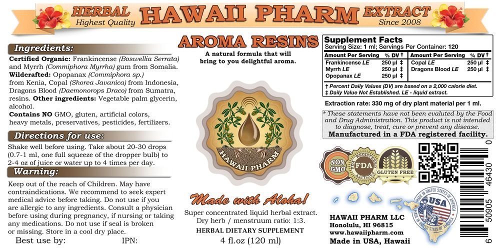 Premium Opopanax, Copal, Frankincense, Myrrh & Dragon's Blood Liquid Extract - Herbal Aroma Supplement Tincture by Hawaii Pharm | USA-Made 64 fl.oz (2x32oz) | For Aromatherapy, Meditation & Spiritual Practices
