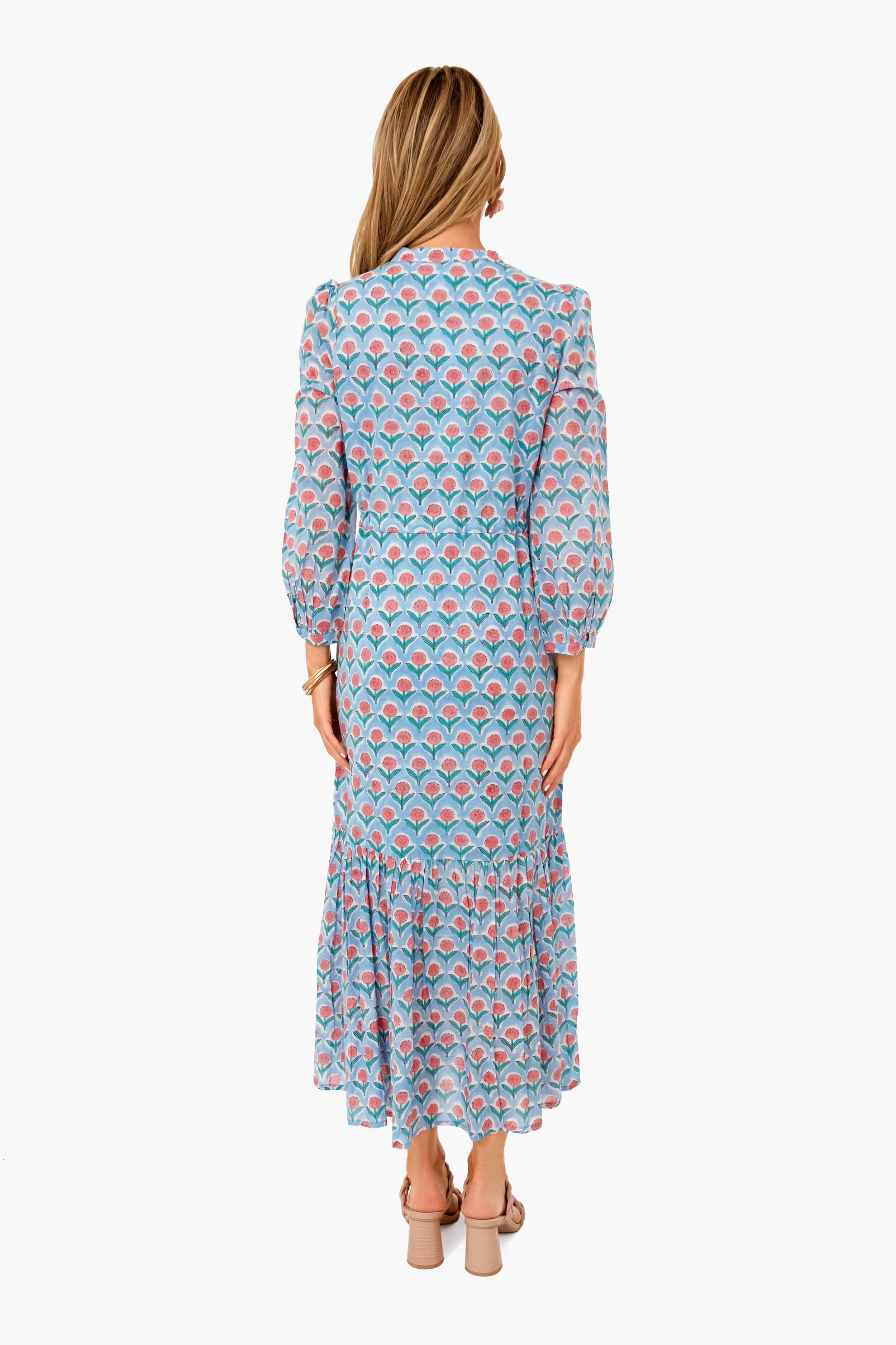 Blue & Pink Frances 2 Dress for Women - Elegant Floral Summer Dress for Beach, Party & Casual Wear