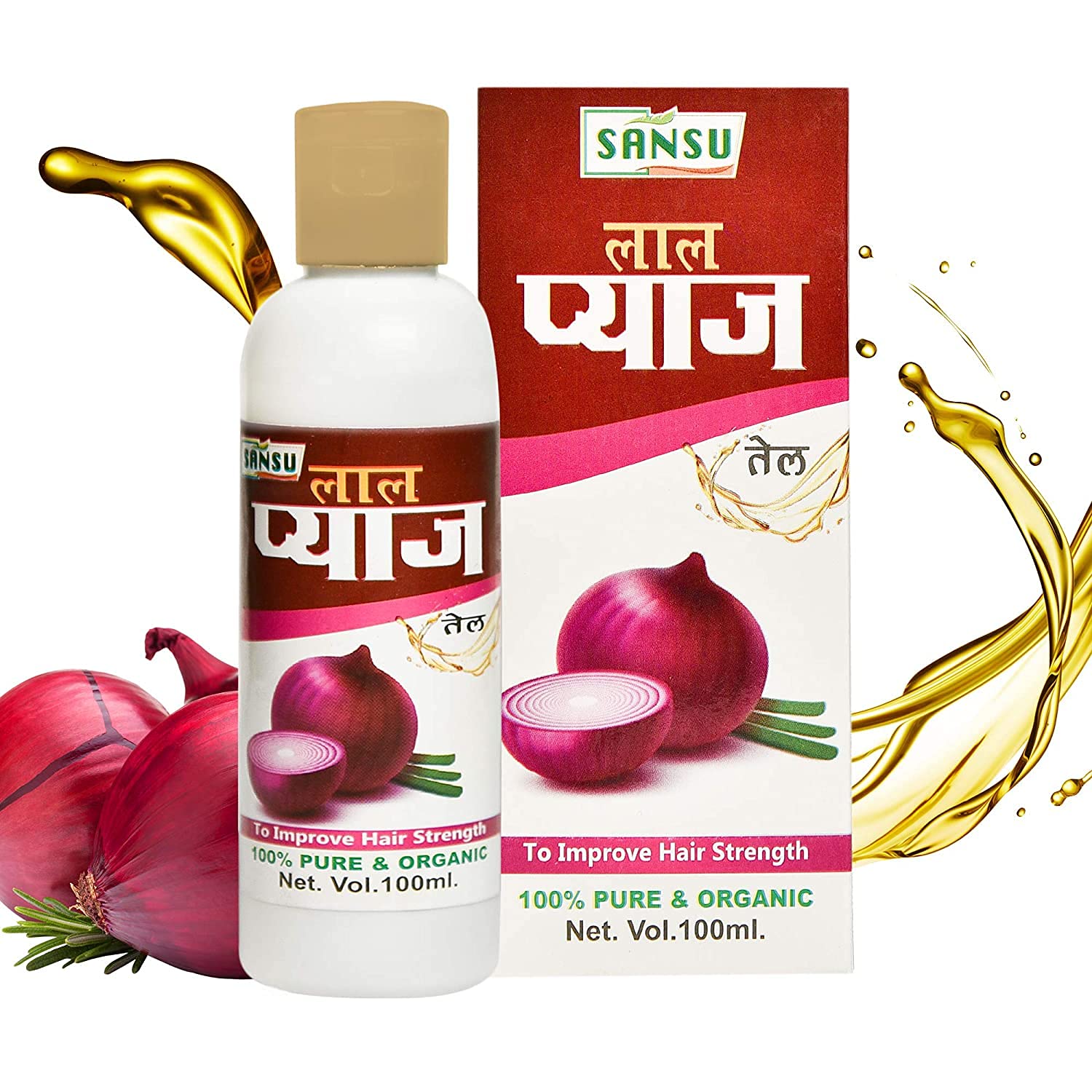 SANSU Red Onion Oil for Hair Growth & Hair Loss Treatment - 100ml | Natural Hair Care Solution for Thicker, Stronger Hair | Perfect for Daily Scalp Massage & Hair Regrowth Therapy