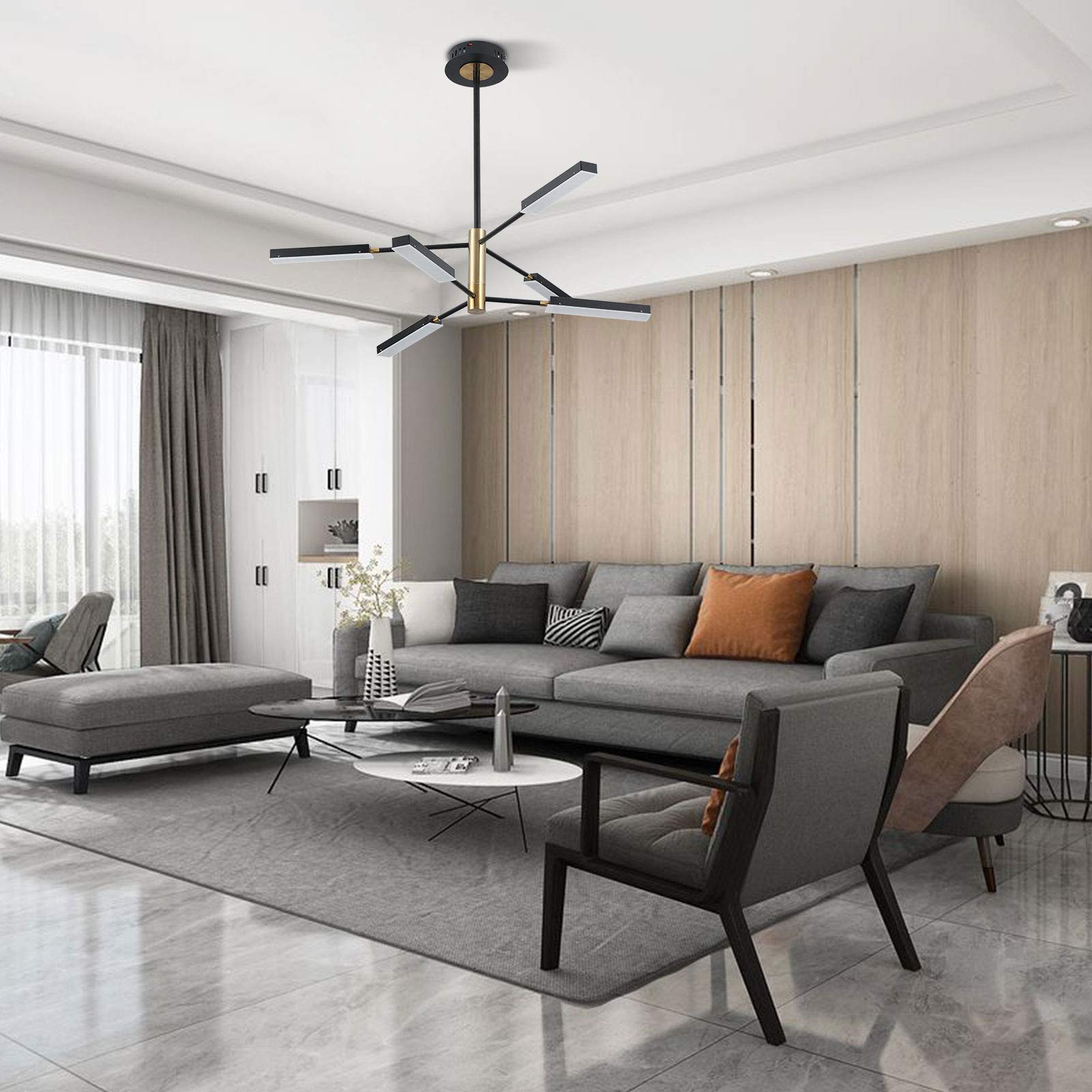 Modern LED Chandelier - 6-Light Sputnik Pendant Lighting for Living Room, Dining & Bedroom