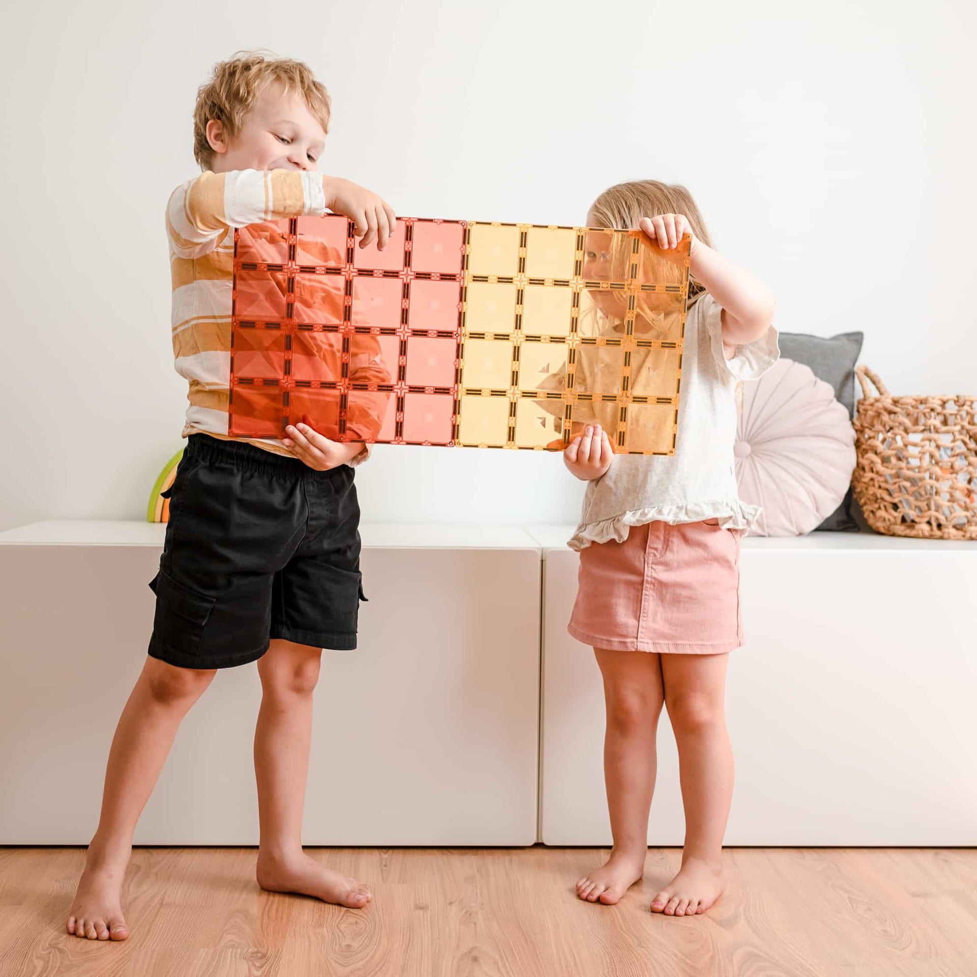 Connetix Magnetic Tiles Pastel Lemon & Peach Base Plate 2 Pack - STEM Educational Building Toys for Kids, Perfect for Classroom & Home Play