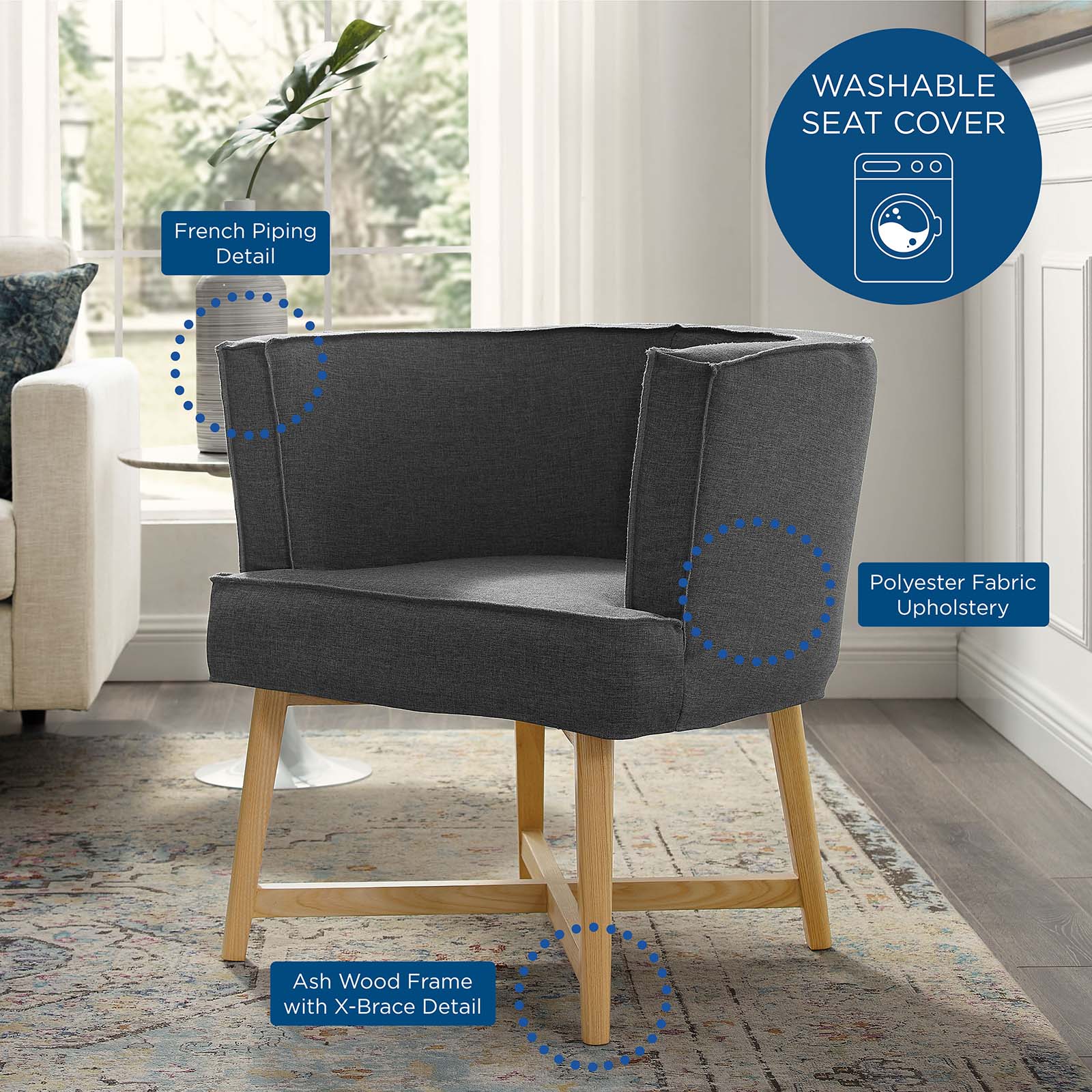Anders Upholstered Fabric Accent Chair - Modern Living Room Armchair with Solid Wood Legs | Perfect for Home Office, Lounge & Reading Nook