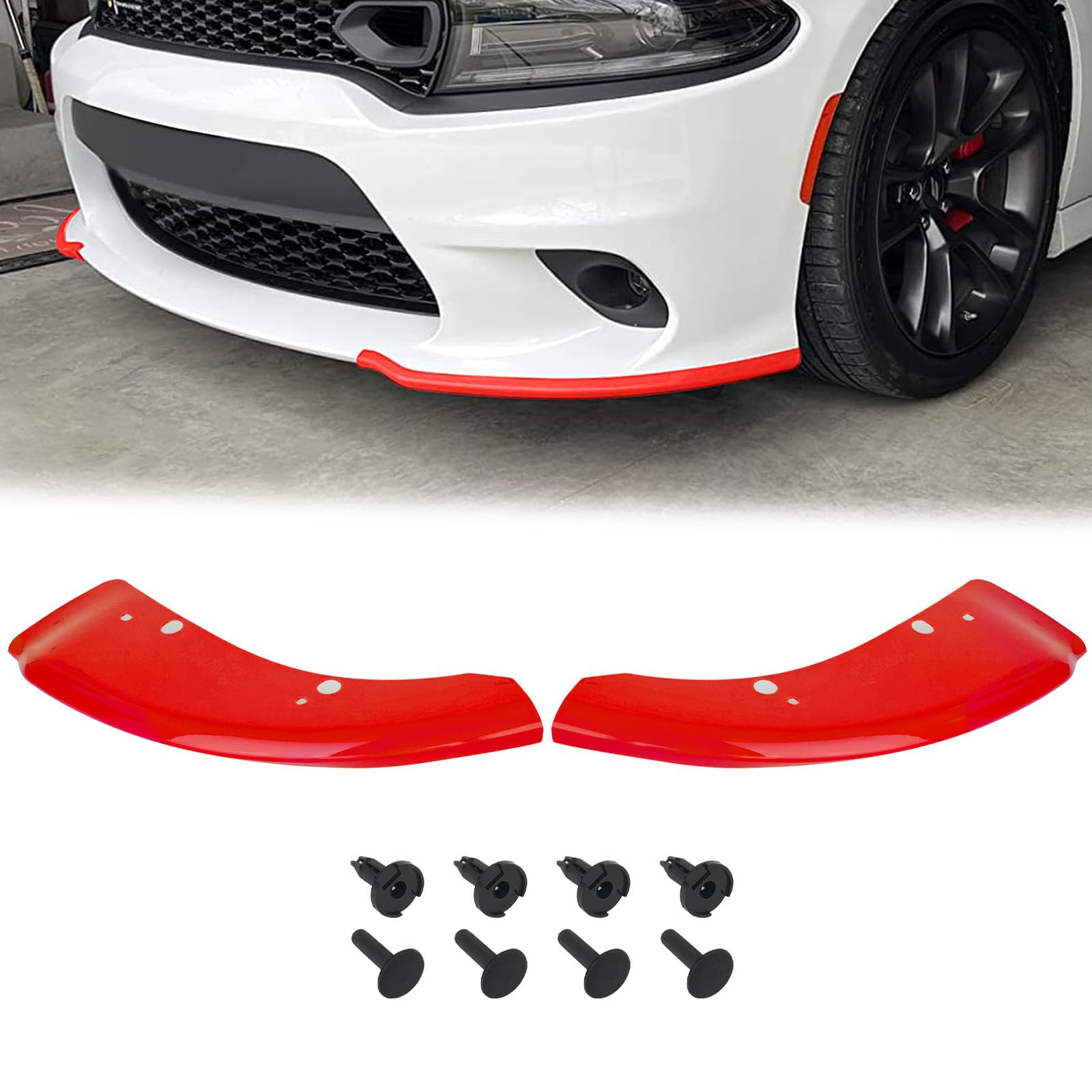 High-Performance Front Bumper Lip Splitter Protector for 2015-2024 Dodge Charger Hellcat/SRT 392/Scat Pack/RT - Compatible with 2019-2024 Charger GT/RT - Durable Red ABS Plastic - Enhances Aerodynamics & Protects Your Vehicle - Perfect for Racing, Car Shows & Daily Driving