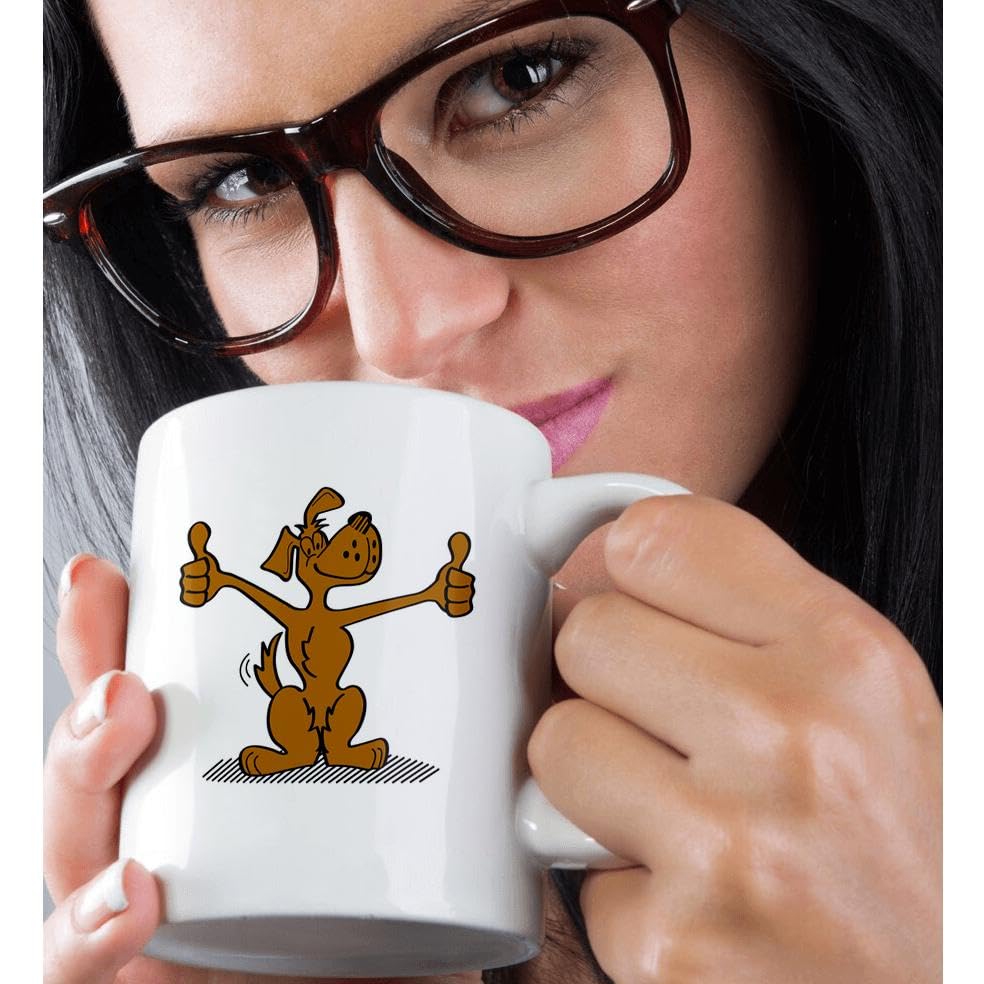 Funny Cartoon Dog Giving Thumbs Up Retro Style Coffee Mug - 15oz Ceramic Cup with Cute Animal Pet Design - Perfect Gift for Coffee Lovers, Office Use & Home Decor