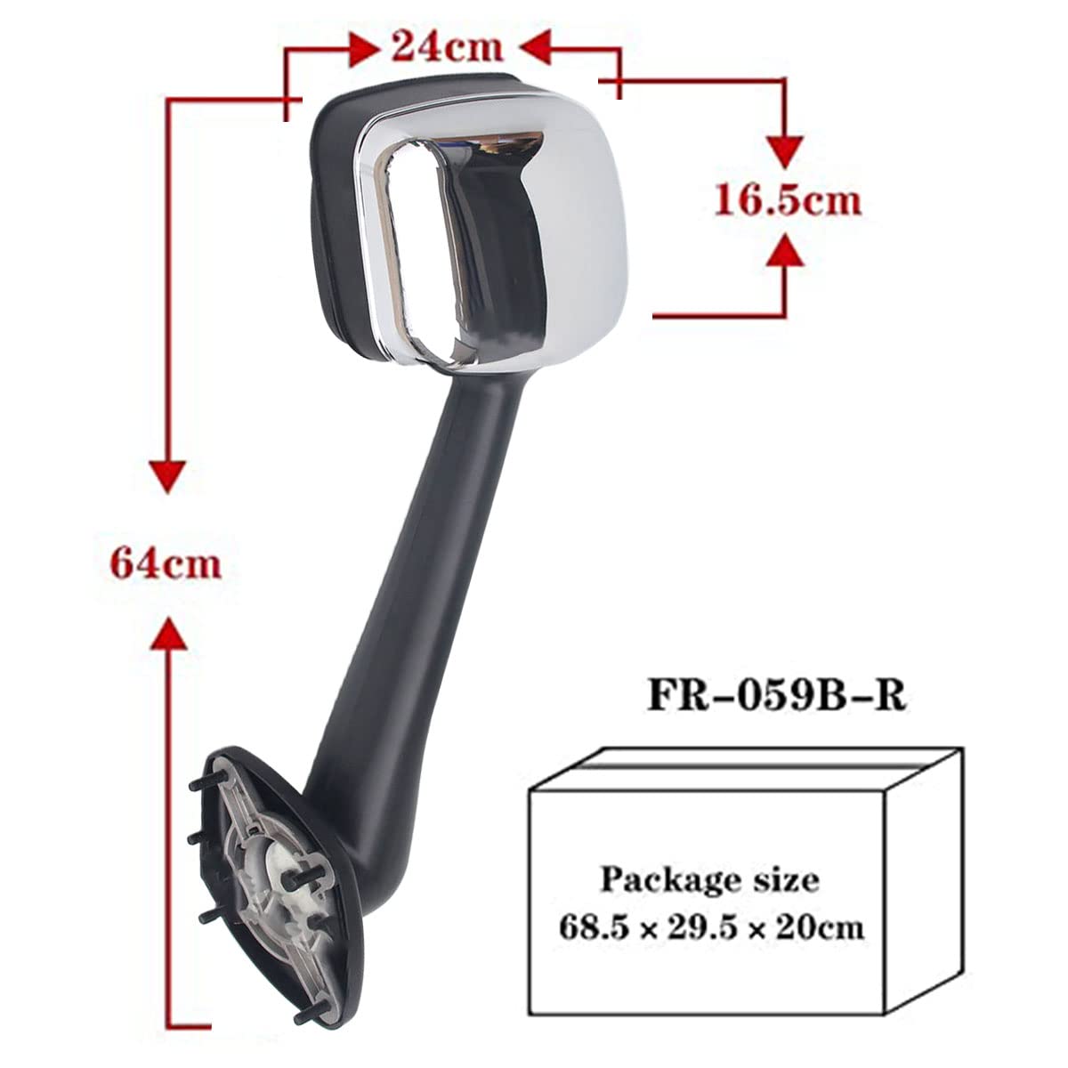 2008-2016 Freightliner Cascadia Chrome Hood Mirror - Manual Truck Towing Mirror Replacement with Chrome Housing | Durable Exterior Side Mirror for Long-Haul Trucking & Towing