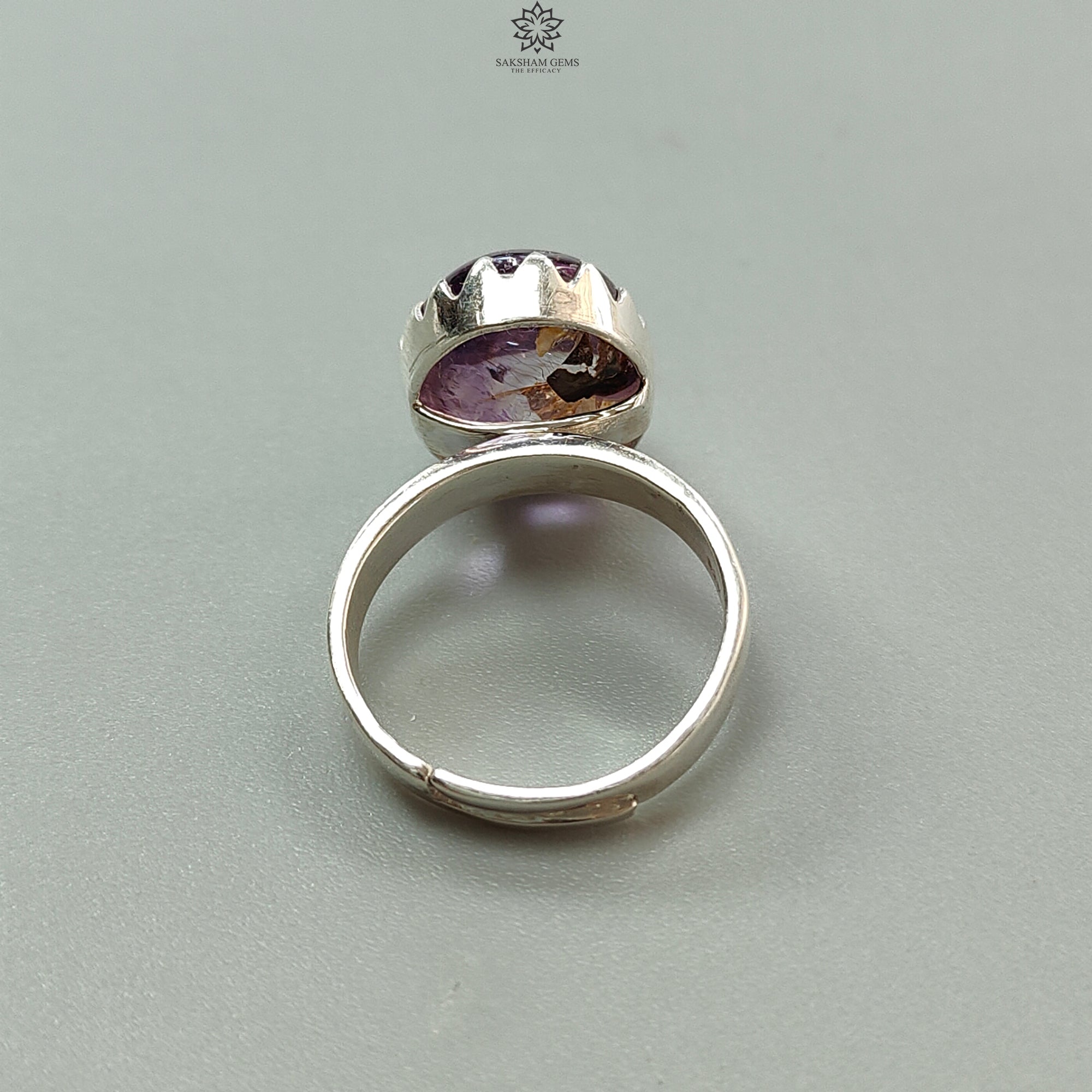 Natural Untreated Super Seven Amethyst Oval Ring - 925 Sterling Silver Adjustable Bezel Set Jewelry for Women - Elegant Gift for Birthday, Anniversary & Spiritual Healing