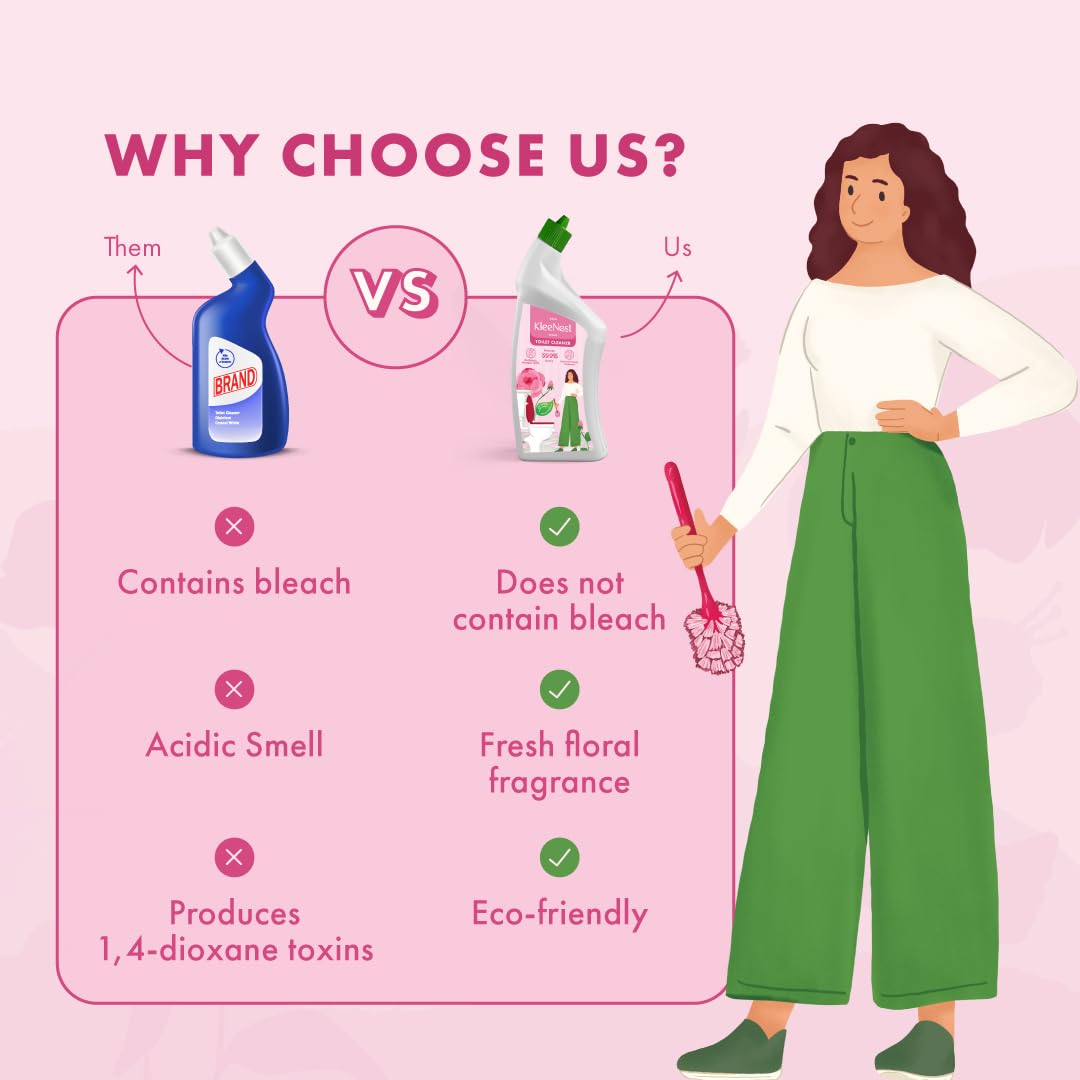 Kleenest Plant-Based Bathroom & Toilet Cleaner Combo - Bleach-Free, Rose Scented | Eco-Friendly Cleaning for Showers, Sinks, Tubs & Toilets