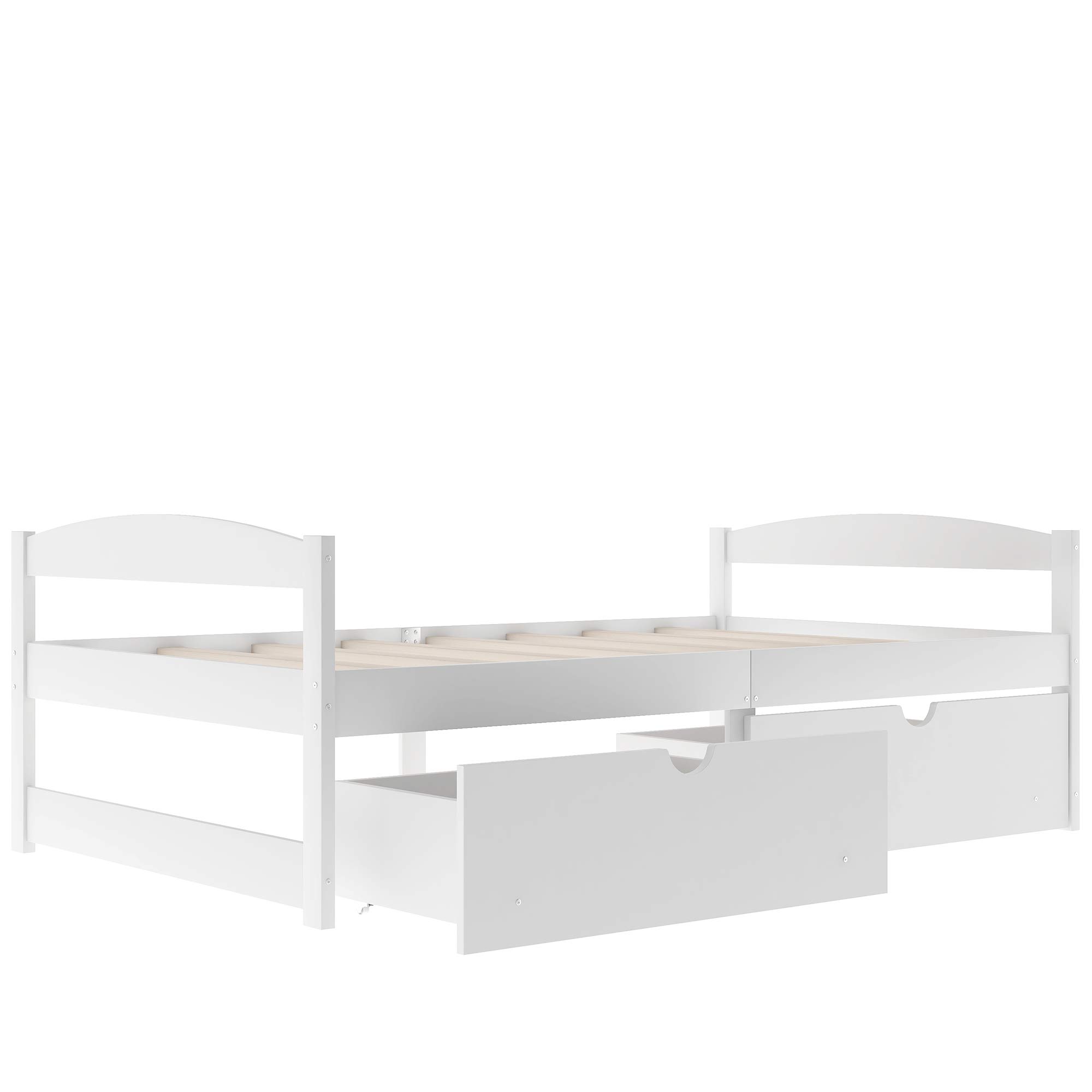 Harper & Bright Designs Twin Size Solid Wood Platform Bed with 2 Drawers - Sturdy Daybed Frame for Bedroom & Guest Room - No Box Spring Required (White) - Perfect for Small Spaces, Kids Rooms & Studio Apartments