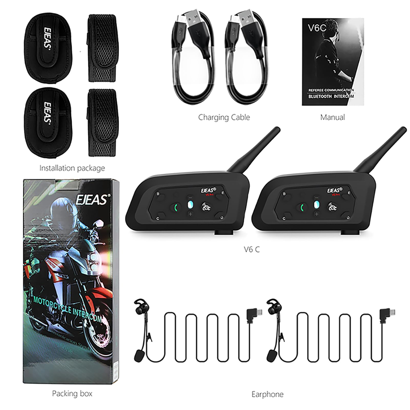 EJEAS V6C Referee Bluetooth Intercom - 2-Way 1200M Professional Wireless Headset Communication System with Armband & Right Earpiece for Football, Handball, Basketball & Soccer Referees (2 Pack) - Ideal for Sports Officiating, Coaching & Team Communication
