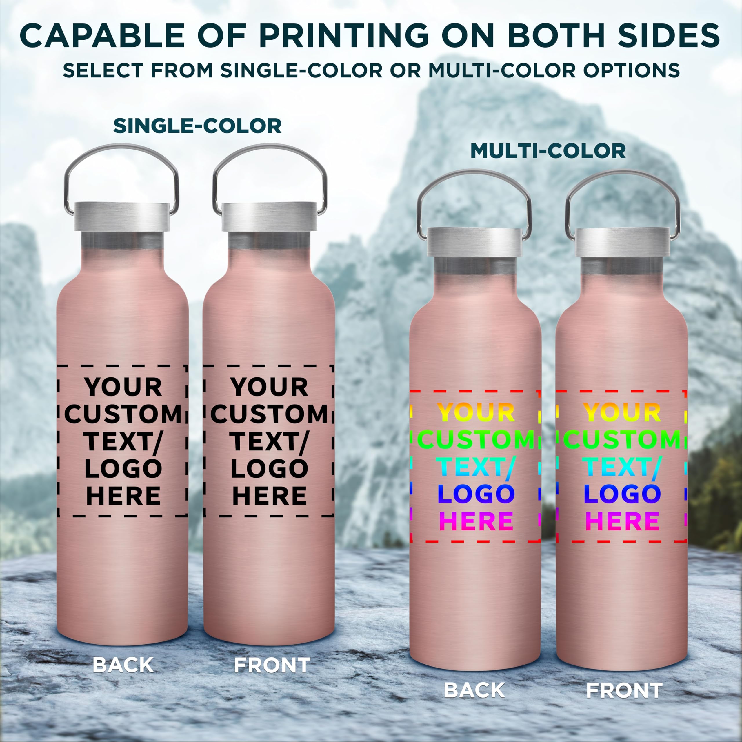 Custom Stainless Steel Water Bottles 25oz (Set of 6) - Personalized Rose Gold Canteens for Events, Giveaways & Business Promotions - Bulk Pack for Corporate Gifts, Team Building & Outdoor Activities