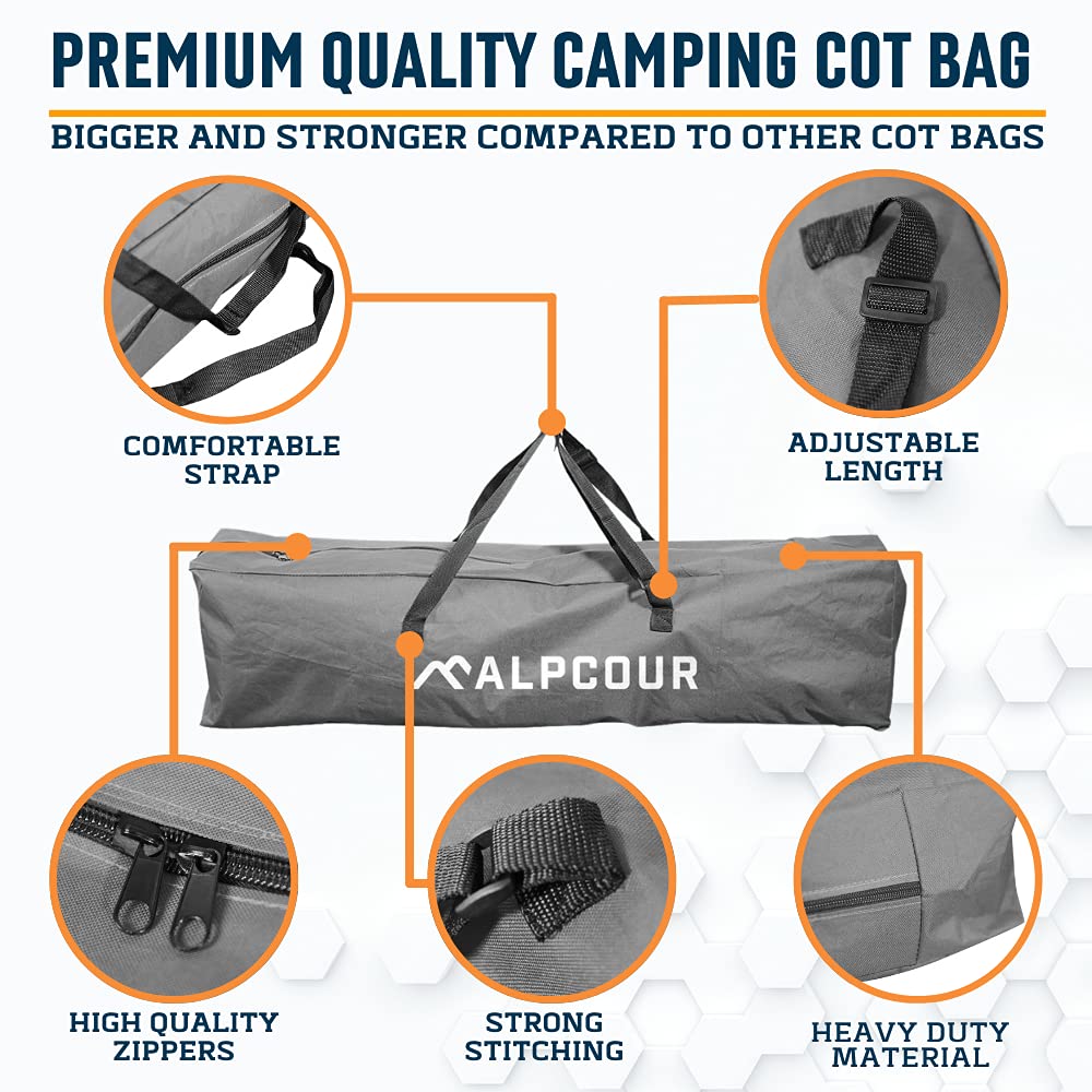 Alpcour 42 Inch Heavy Duty Camping Cot Bag - Durable Polyester Replacement Storage Bag for Outdoor Camping, Travel, Beach & Home Use - Fits Most Cots & Chairs - Portable, Compact & Easy to Store | Perfect for Camping Trips, Picnics, Beach Outings & Garage Organization