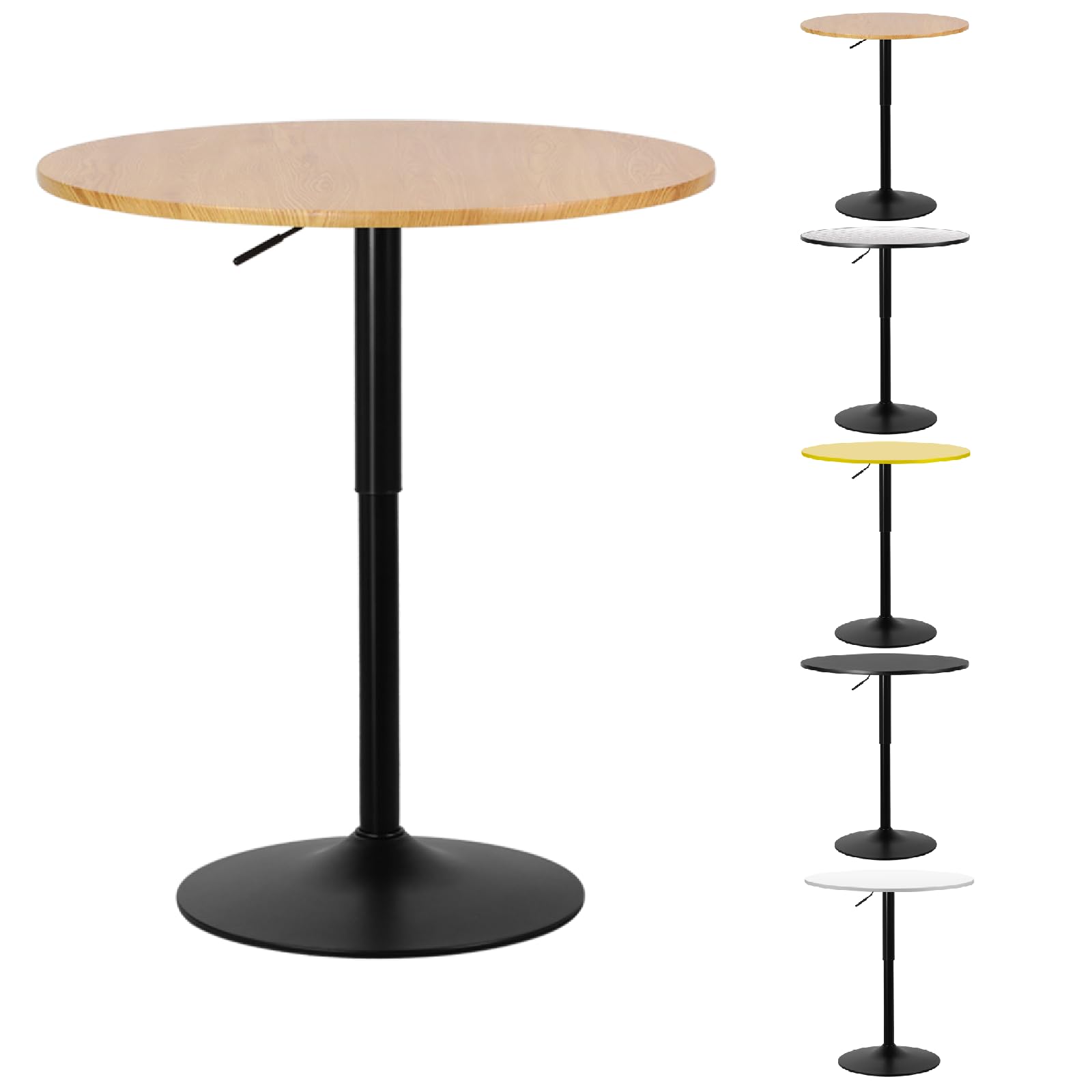 Modern Adjustable Height Round Bar Table - Tall Cocktail & Bistro Pub Table with Sturdy Base - Perfect for Home Kitchen, Restaurant & Outdoor Dining - Natural Wood Finish