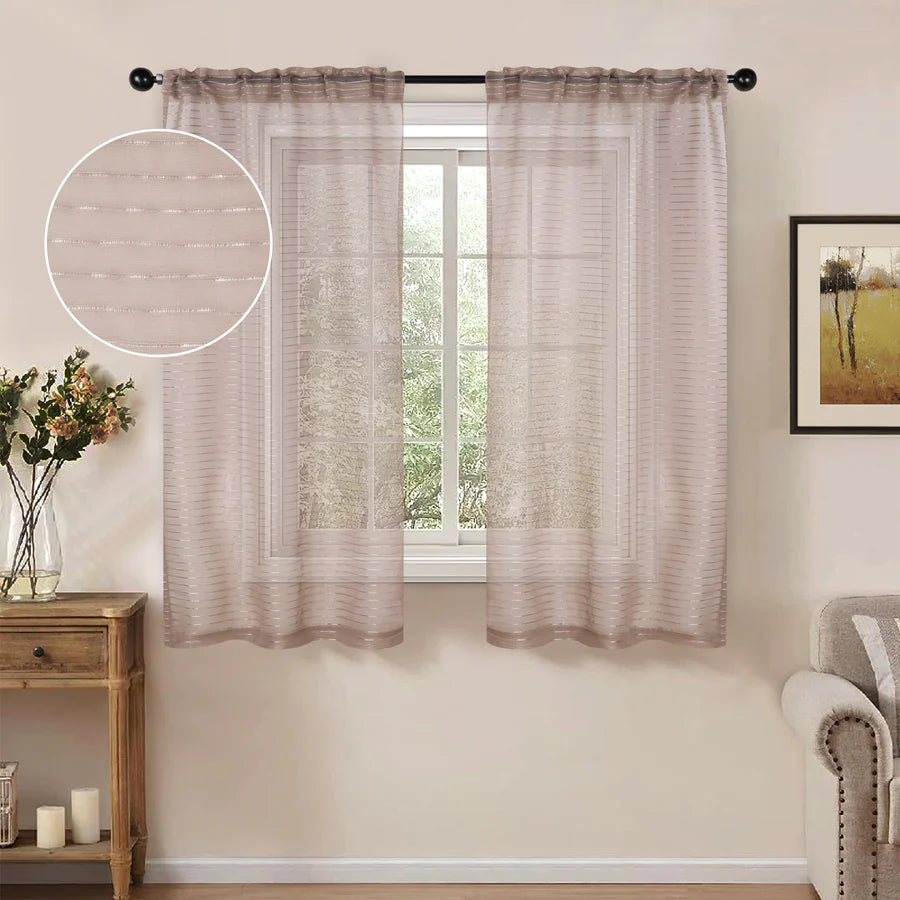 Jackson Striped Sheer Window Curtain Panels - Set of 2 Panels, Light Filtering Sheer Curtains for Living Room, Bedroom, Kitchen - 84 Inches Long, Soft & Airy Textured Fabric