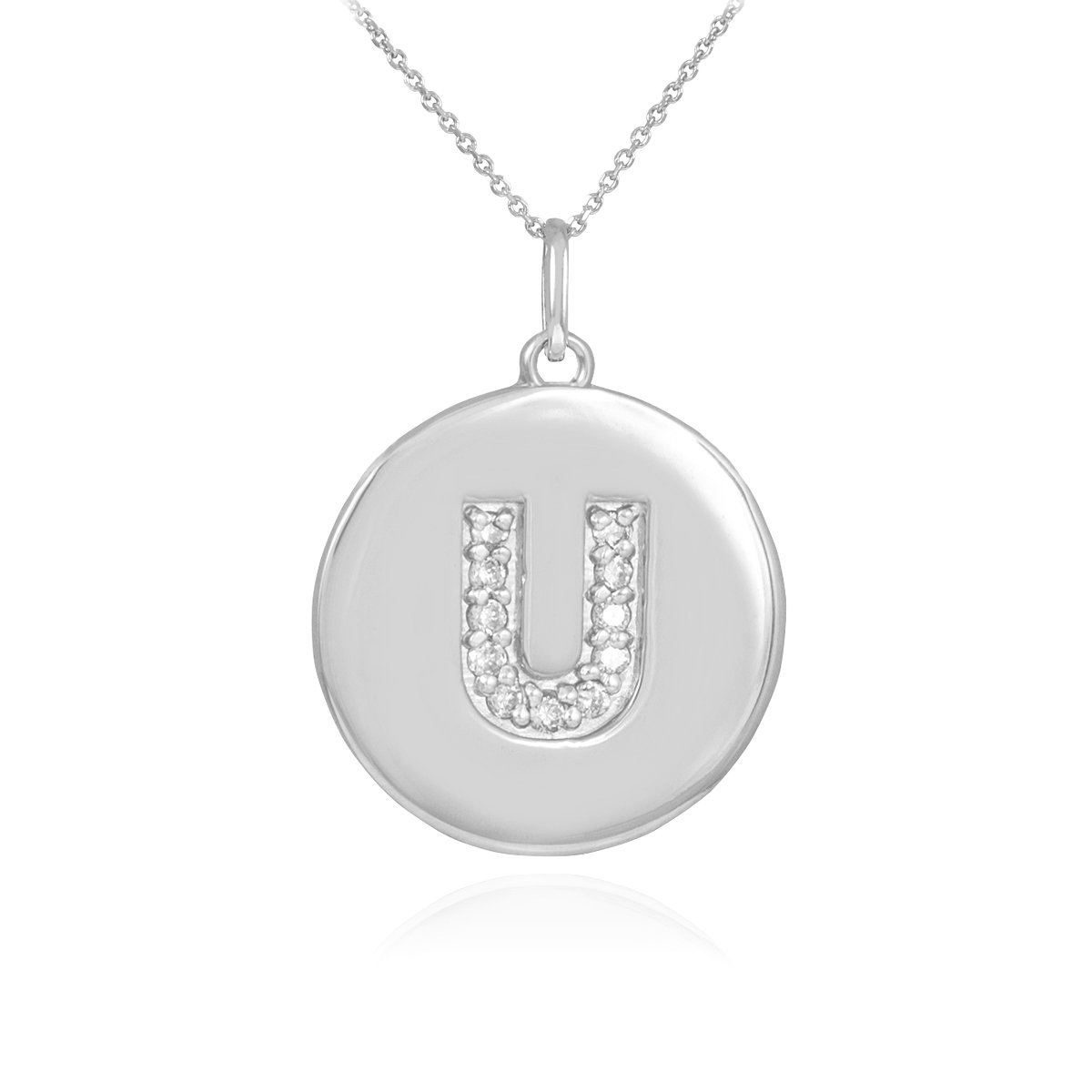 10K White Gold Letter U Initial Diamond Disc Pendant Necklace for Women - Elegant Personalized Jewelry Gift for Birthday, Anniversary & Special Occasions